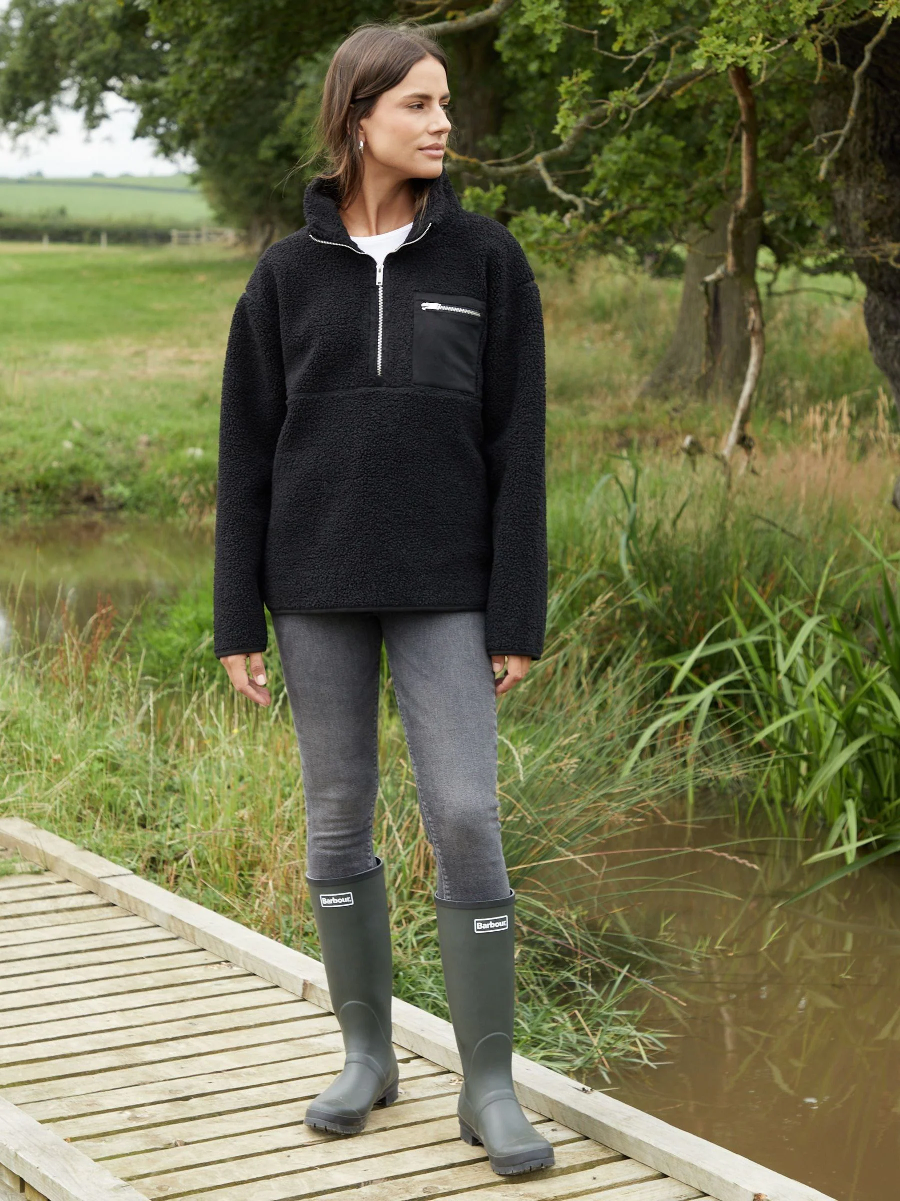Threadbare Black Half Zip Borg Fleece