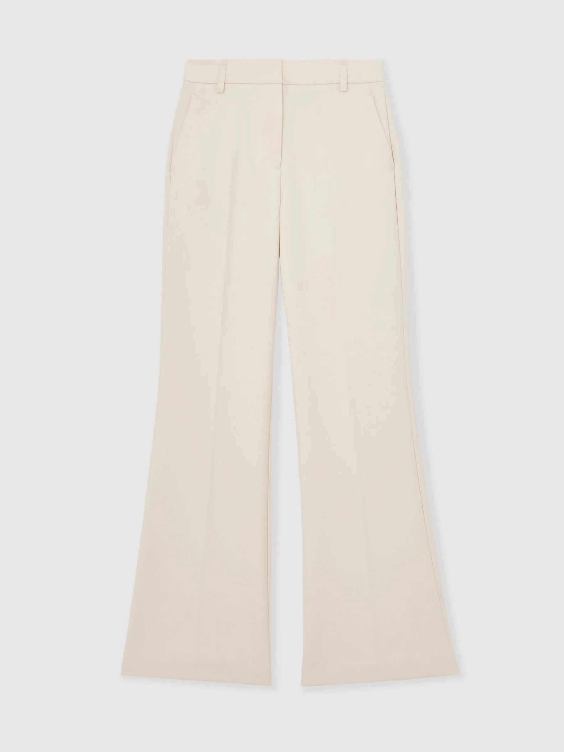 Reiss Cream Leona Flared Knot-Hardware Belted Trousers