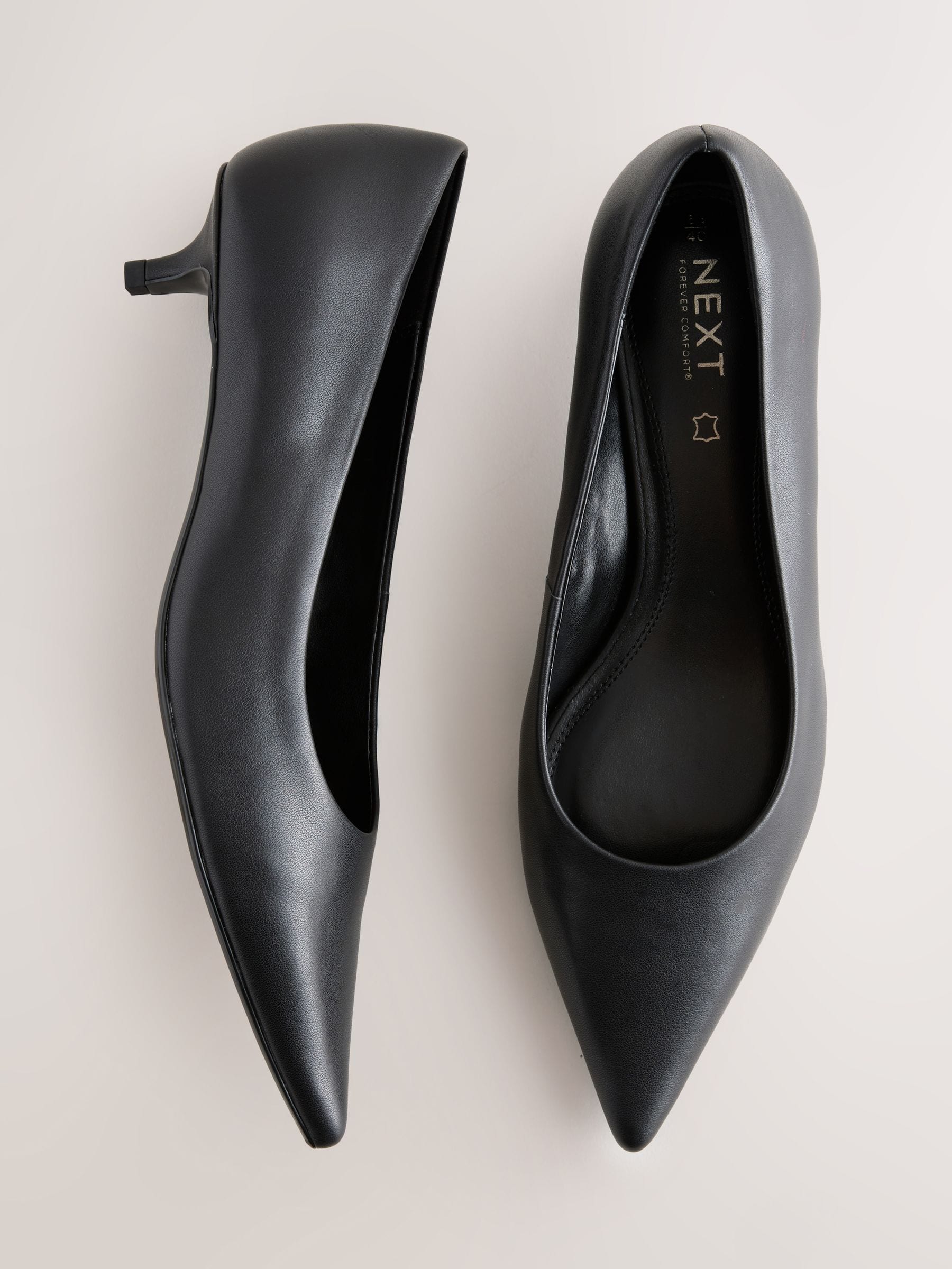Black Forever Comfort® Leather Point Toe Heels