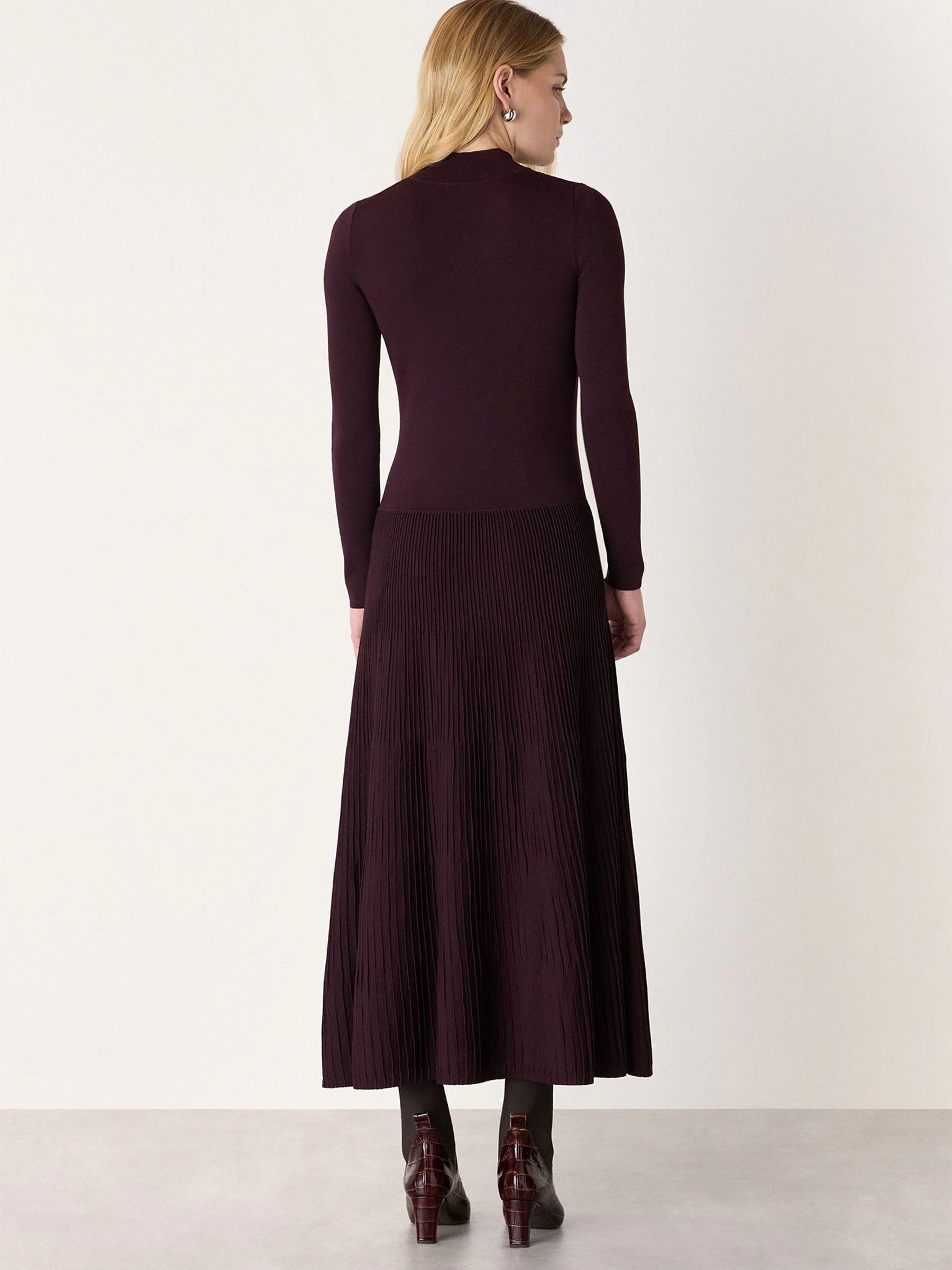 Whistles Purple Funnel Neck Pleated Knit Dress