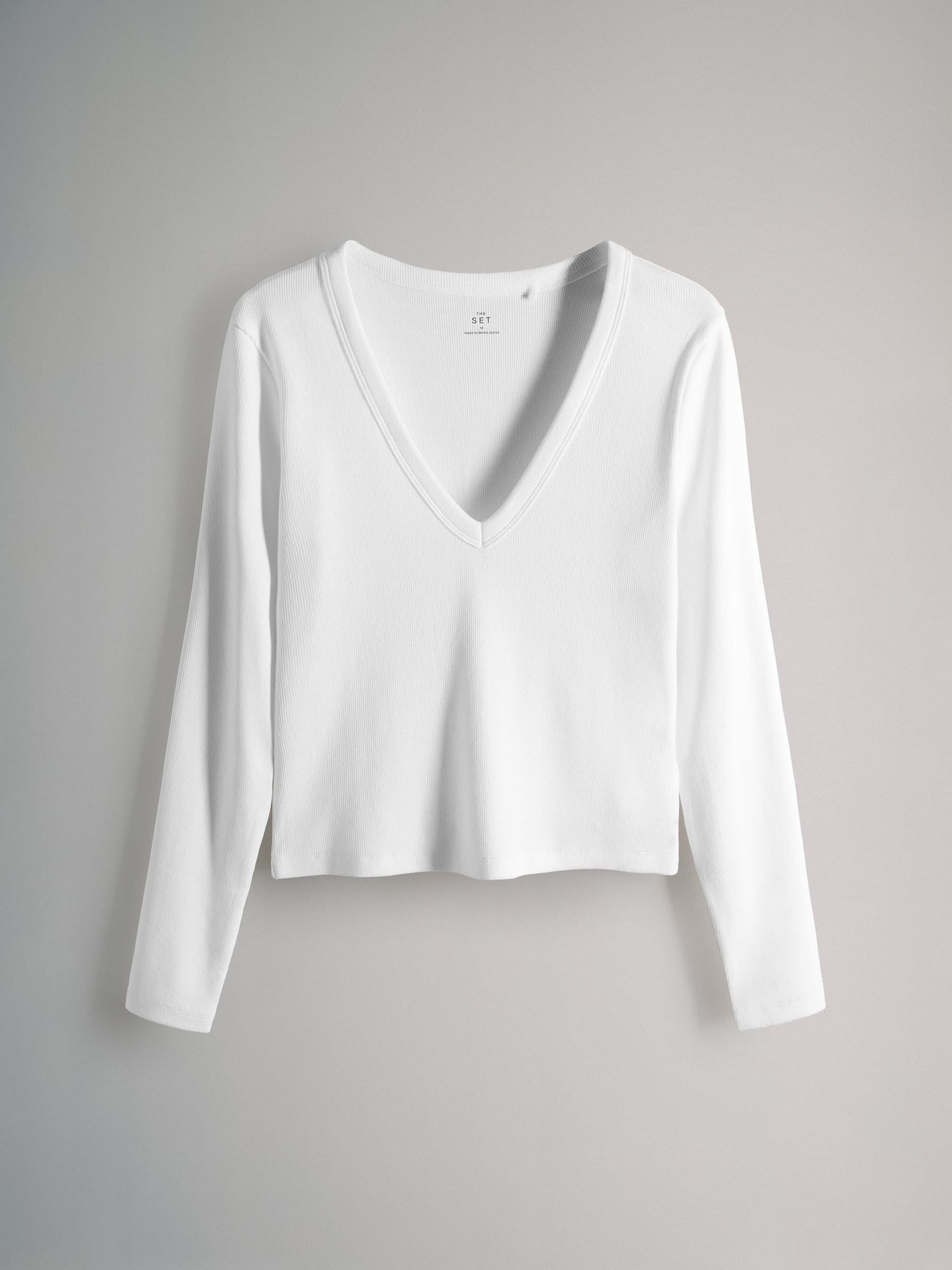 The Set 5 Pack Long Sleeve V-Neck Ribbed T-Shirts Pink/Brown/Stripe