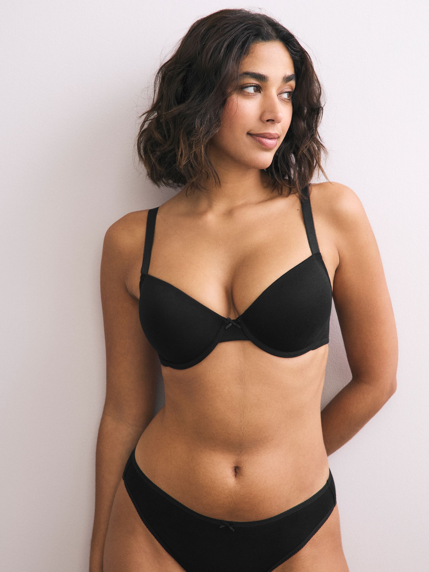 Black/White/Pastel Rose Nude Pad Plunge Cotton Blend Ultimate Comfort Bras 3 Pack