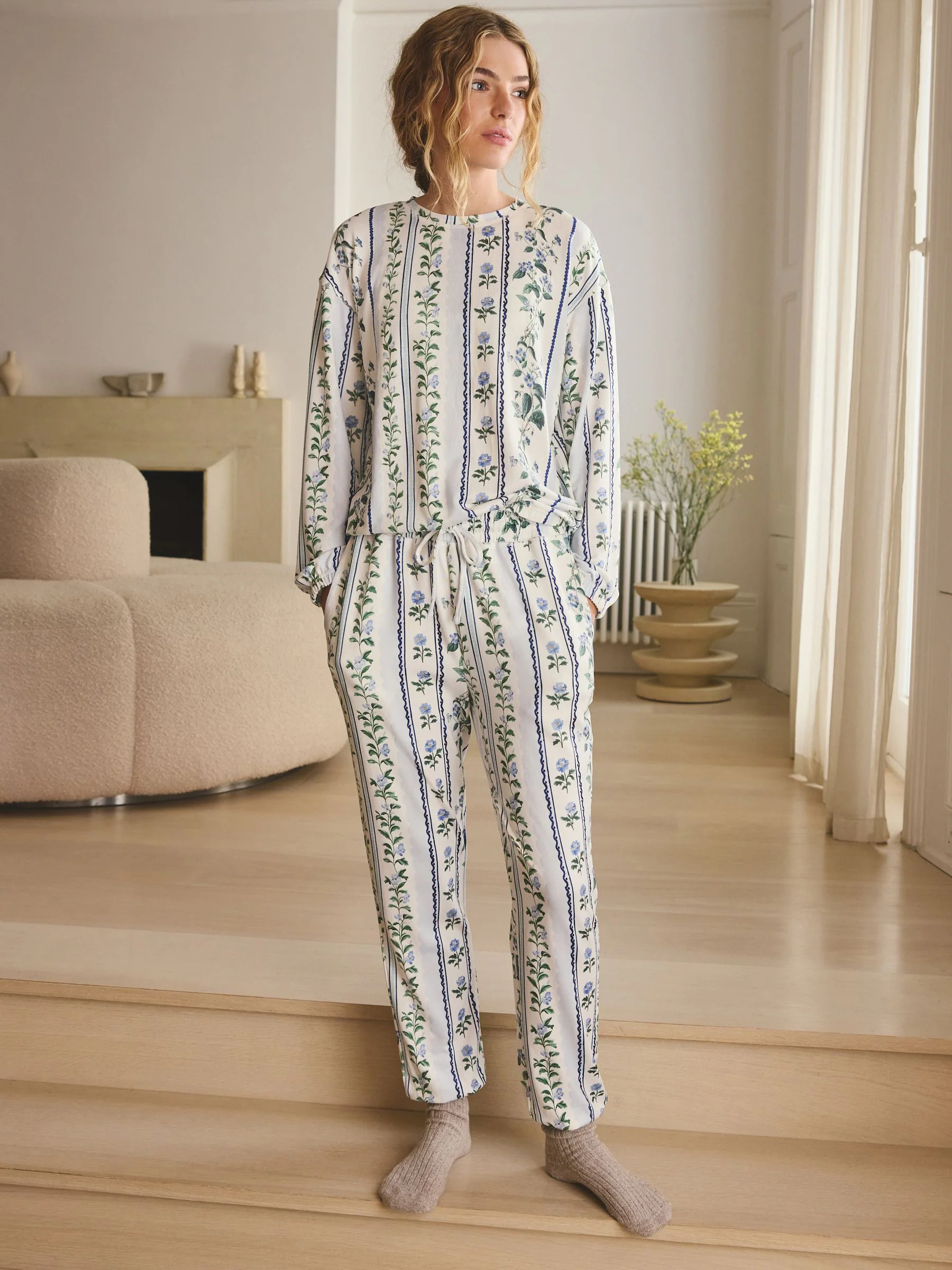 Blue Floral Cosy Long Sleeve Pyjamas