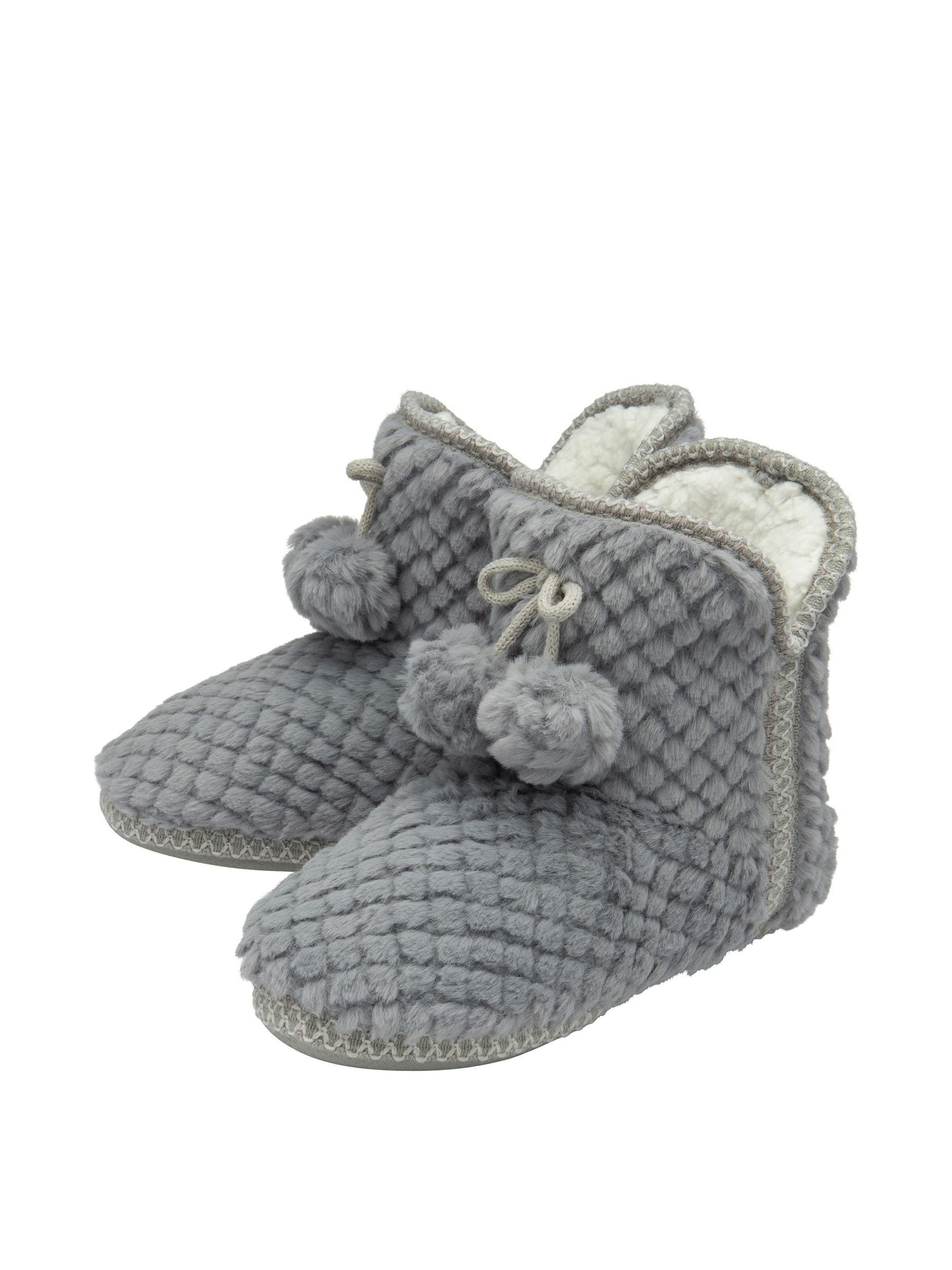 Dunlop Grey Ladies Waffle Bootee Slippers