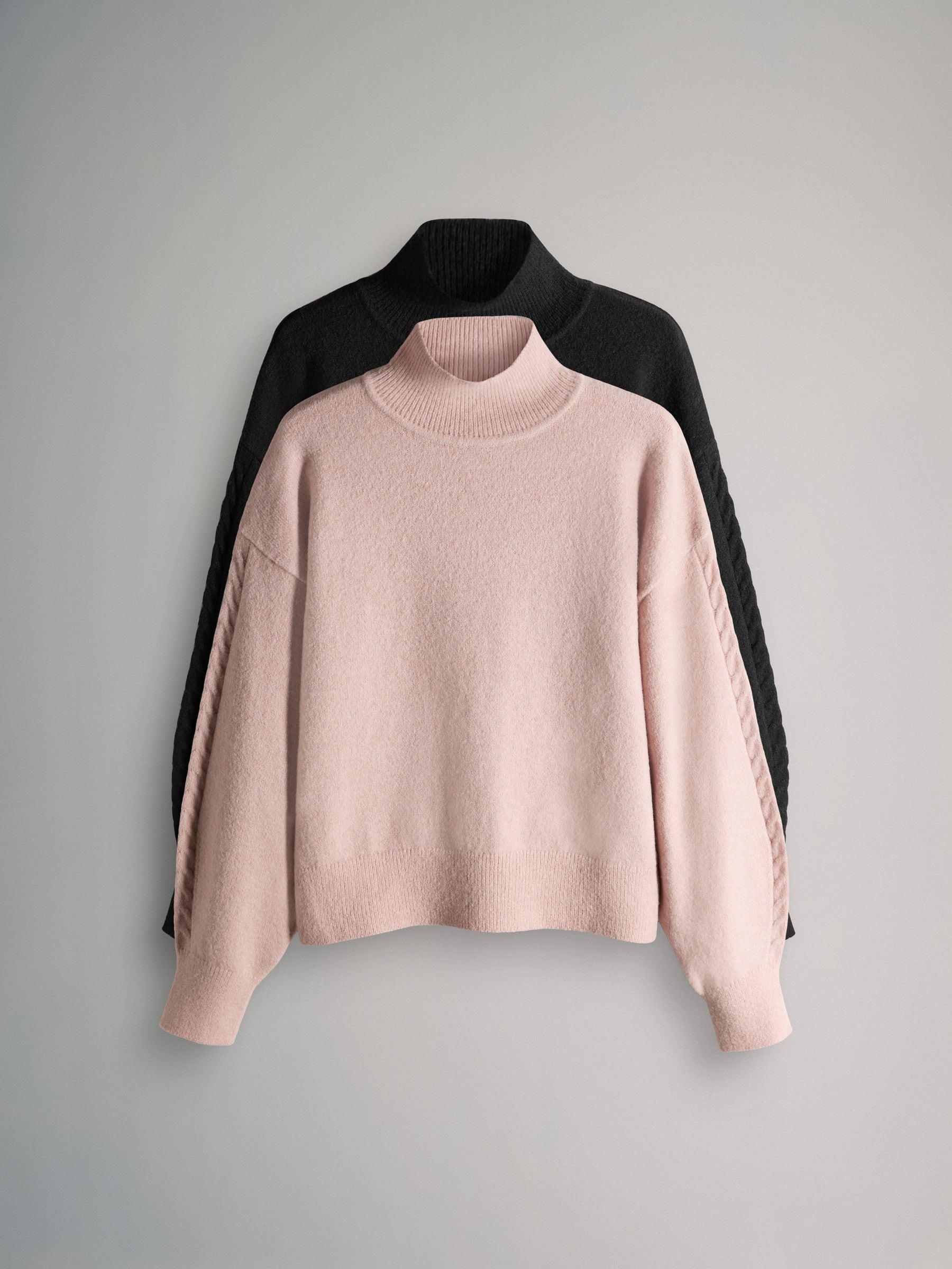 The Set 2 Pack High Neck Cable Jumpers Soft Pink/Black