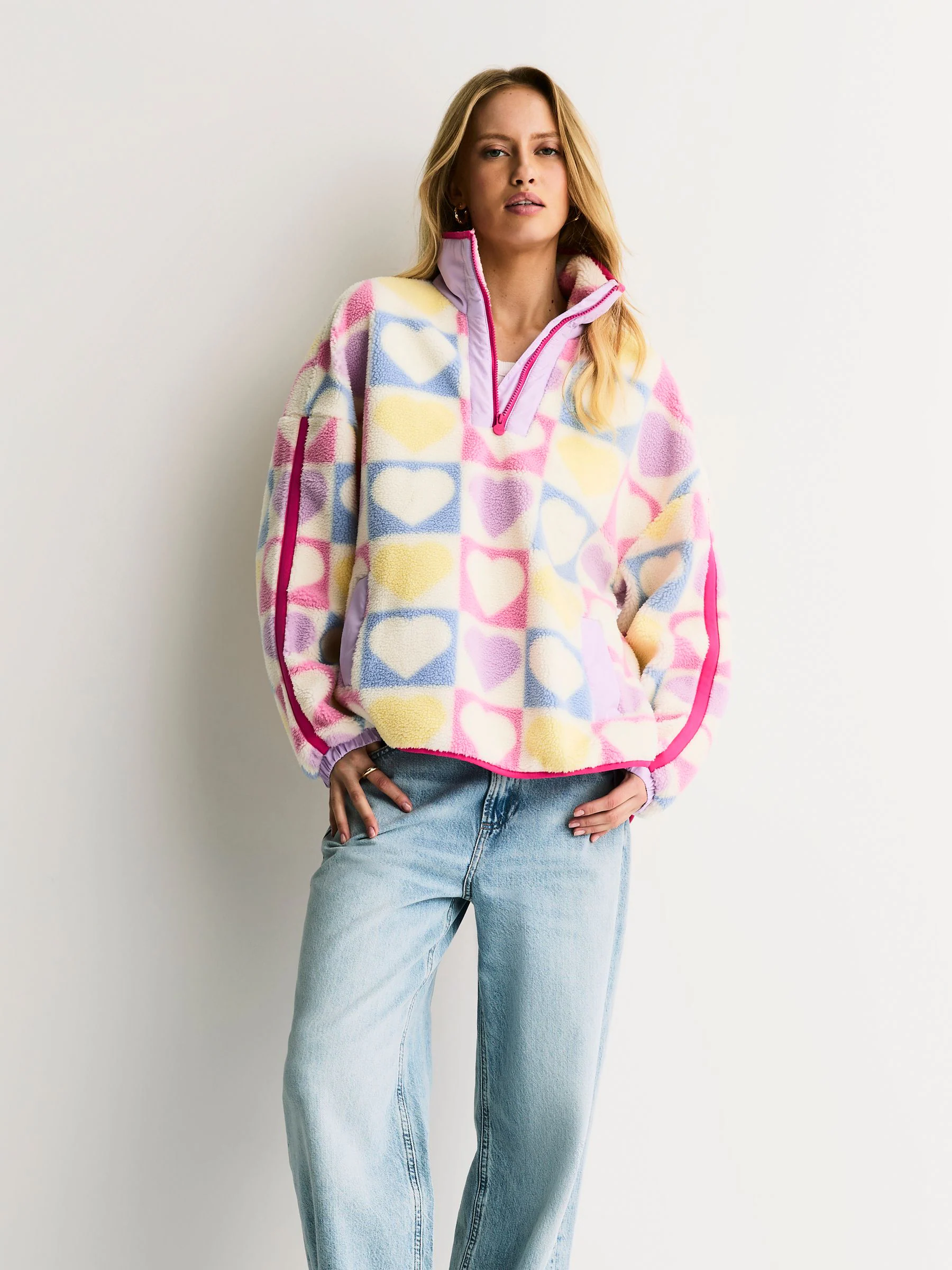 Little Bird by Jools Oliver Multi Heart Colourblock Borg Fleece