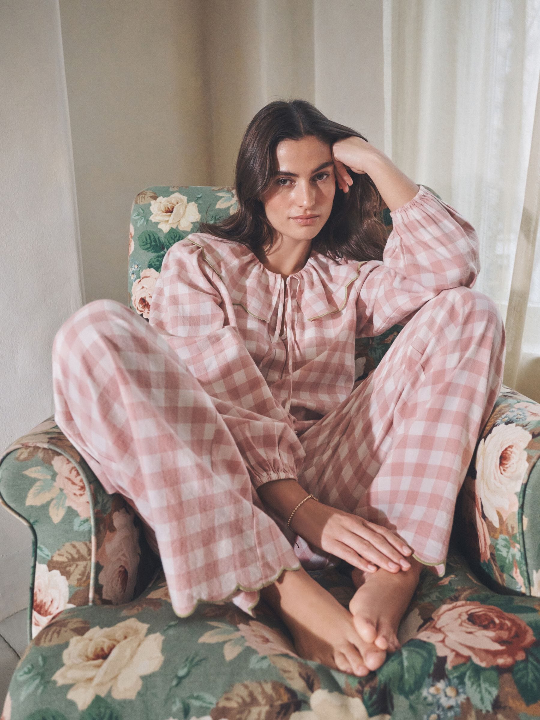 Pink Gingham Cotton Button Through Pyjamas