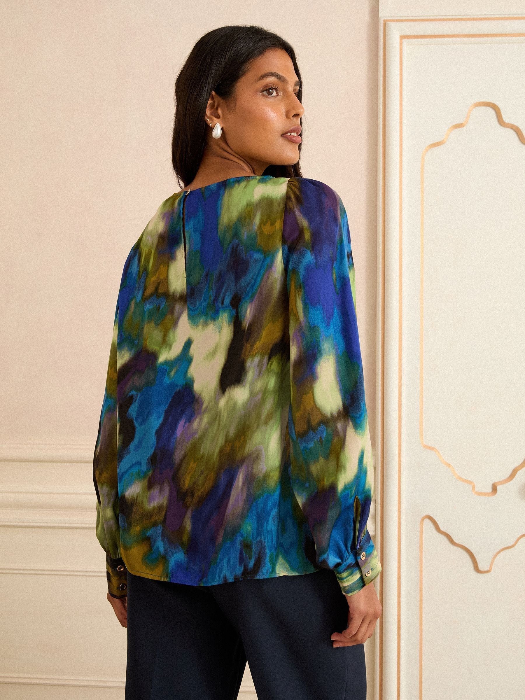 Love & Roses Multi Long Sleeve Satin Cowl Neck Blouse