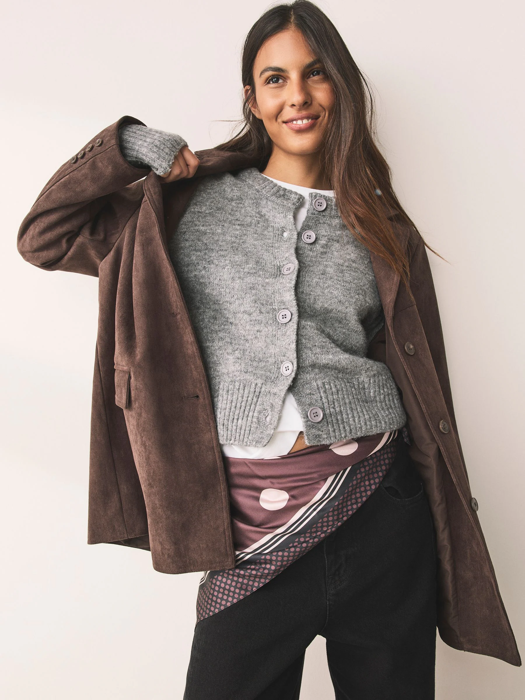 Chocolate Brown Polka Dot Satin Square Scarf