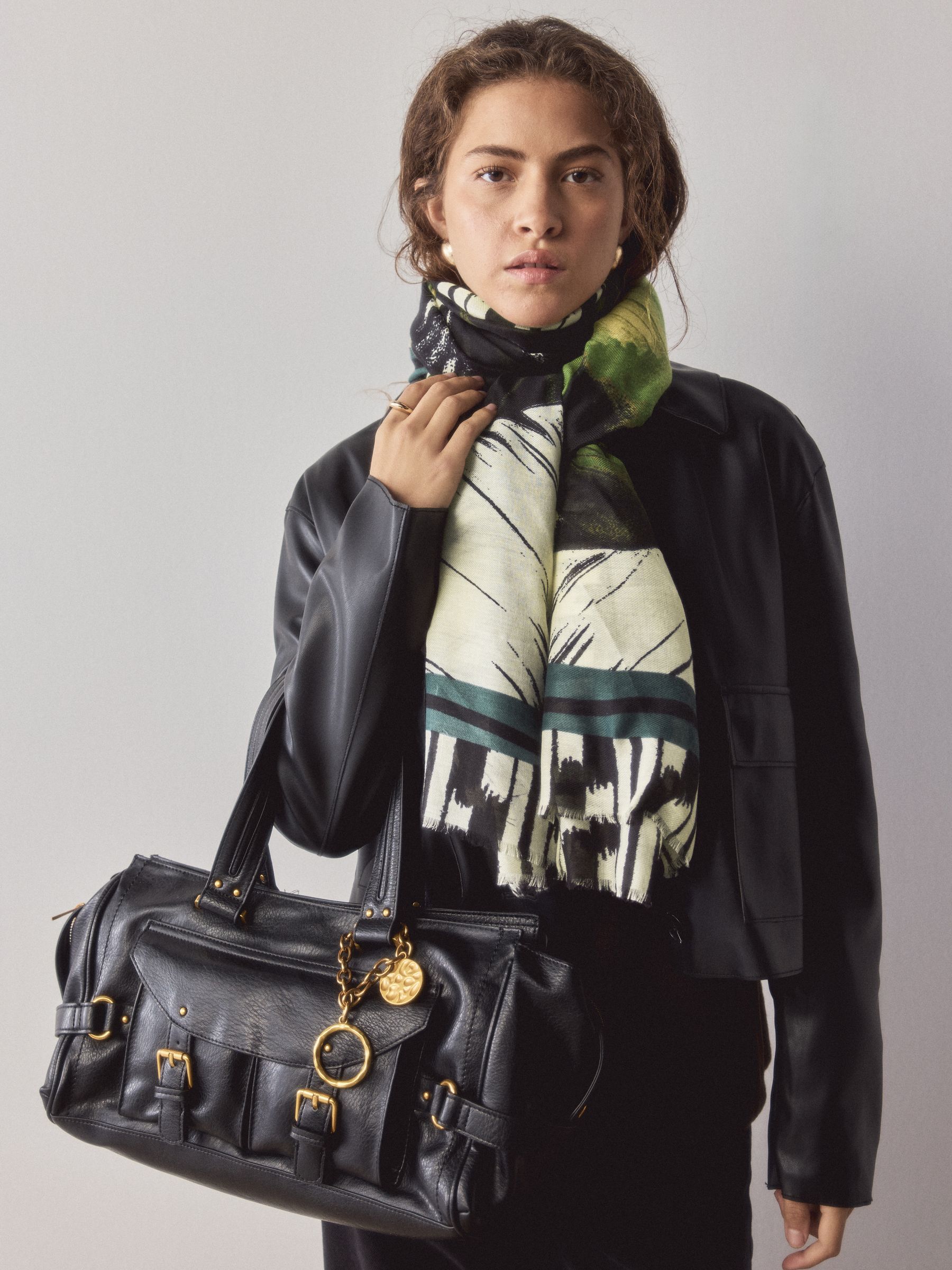 Black Palm Print Lightweight Scarf