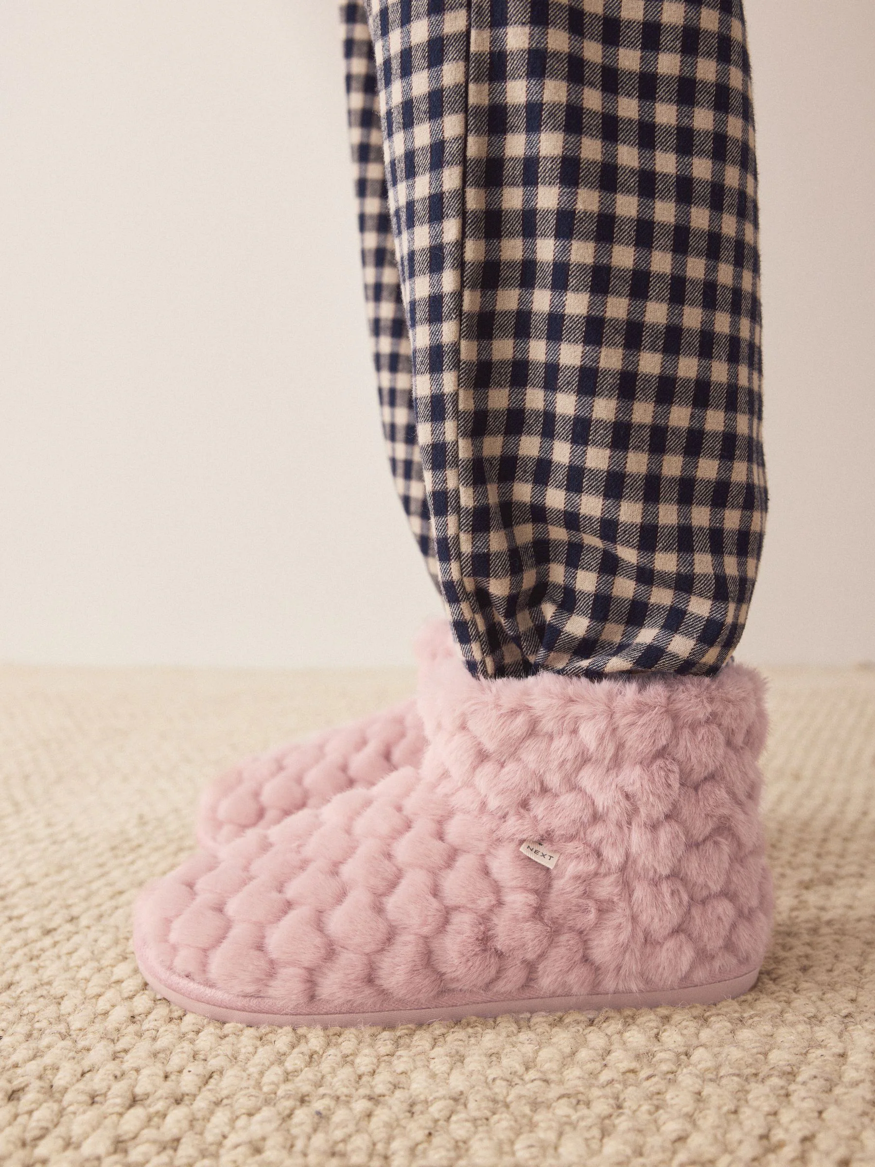 Pink Faux Fur Heart Slipper Boots