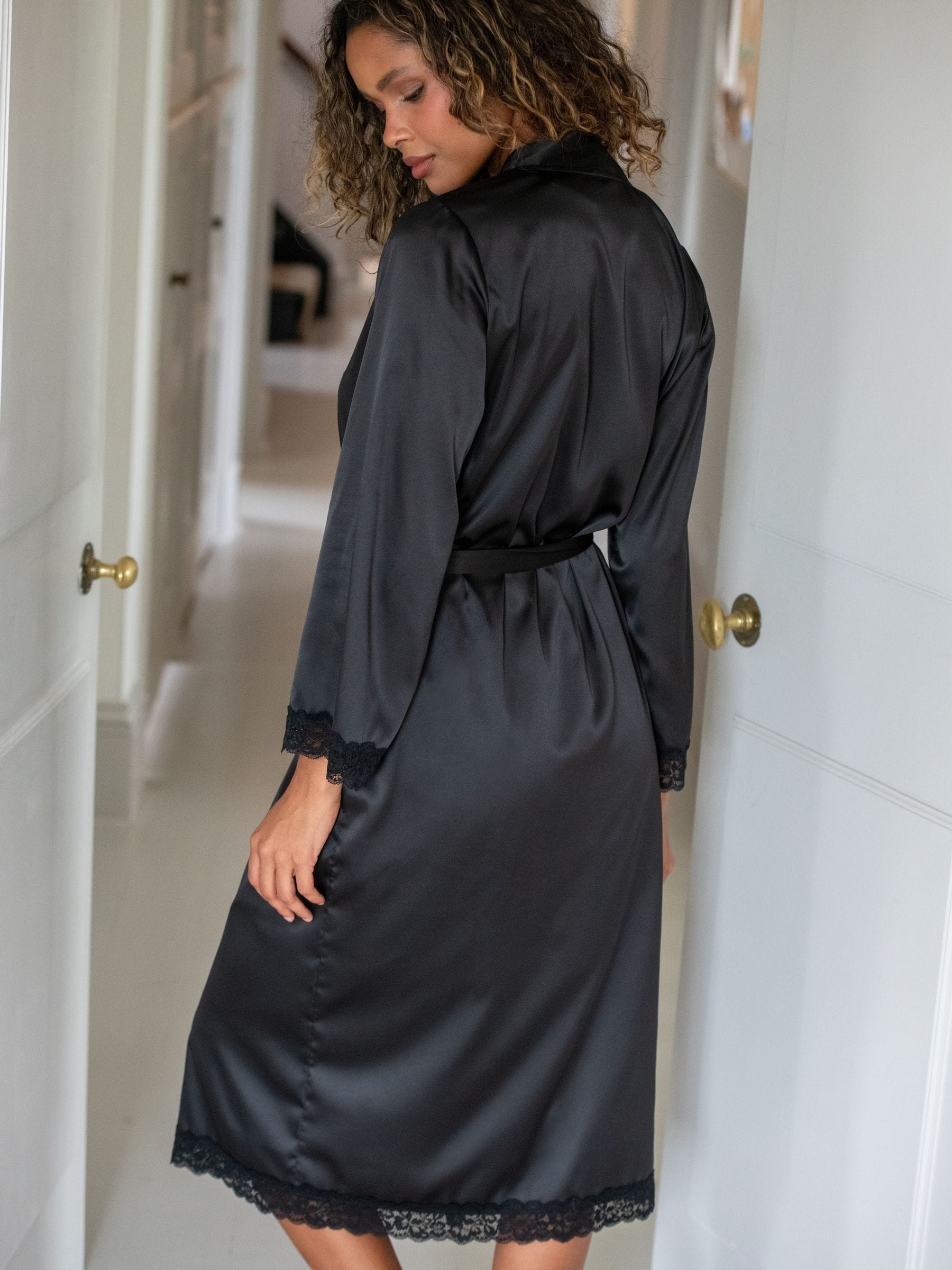 Pour Moi Black Dusk Satin Kimono Sleeve Midi Gown