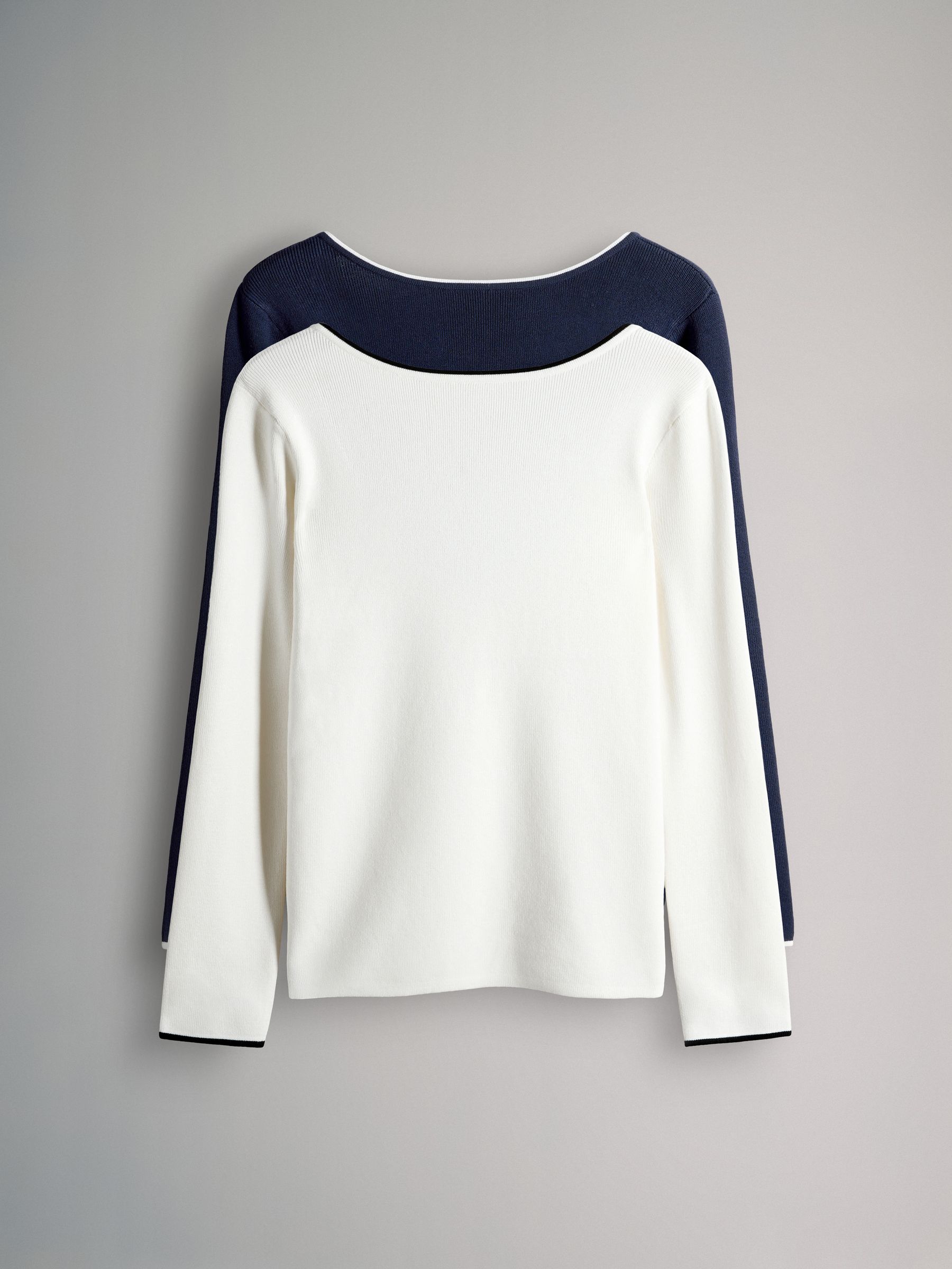 The Set 2 Pack Knitted Tipped Scoop Back Tops Ecru/Navy Blue