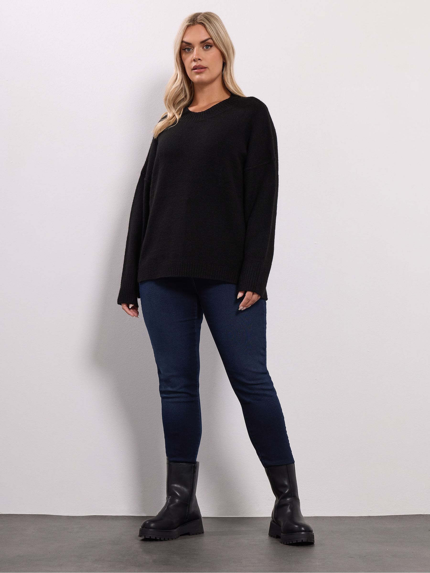 Yours Curve Black Drop Shoulder Seam Detail Jumper