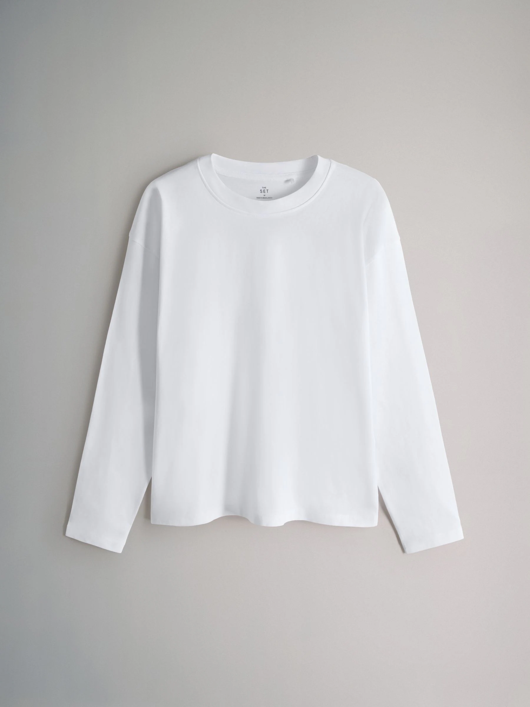 The Set Relaxed Fit 4 Pack 100% Cotton Relaxed Long Sleeve T-Shirts Black/Grey/White/Stripe