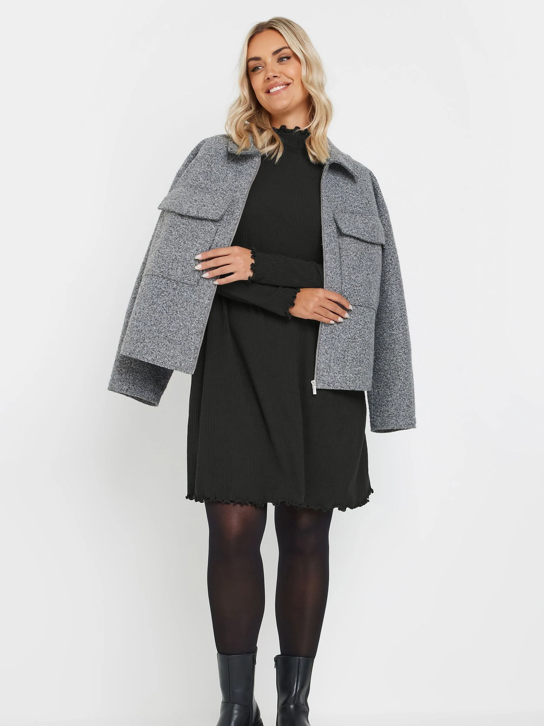 Yours Curve Black Lettuce Edge Tunic Dress