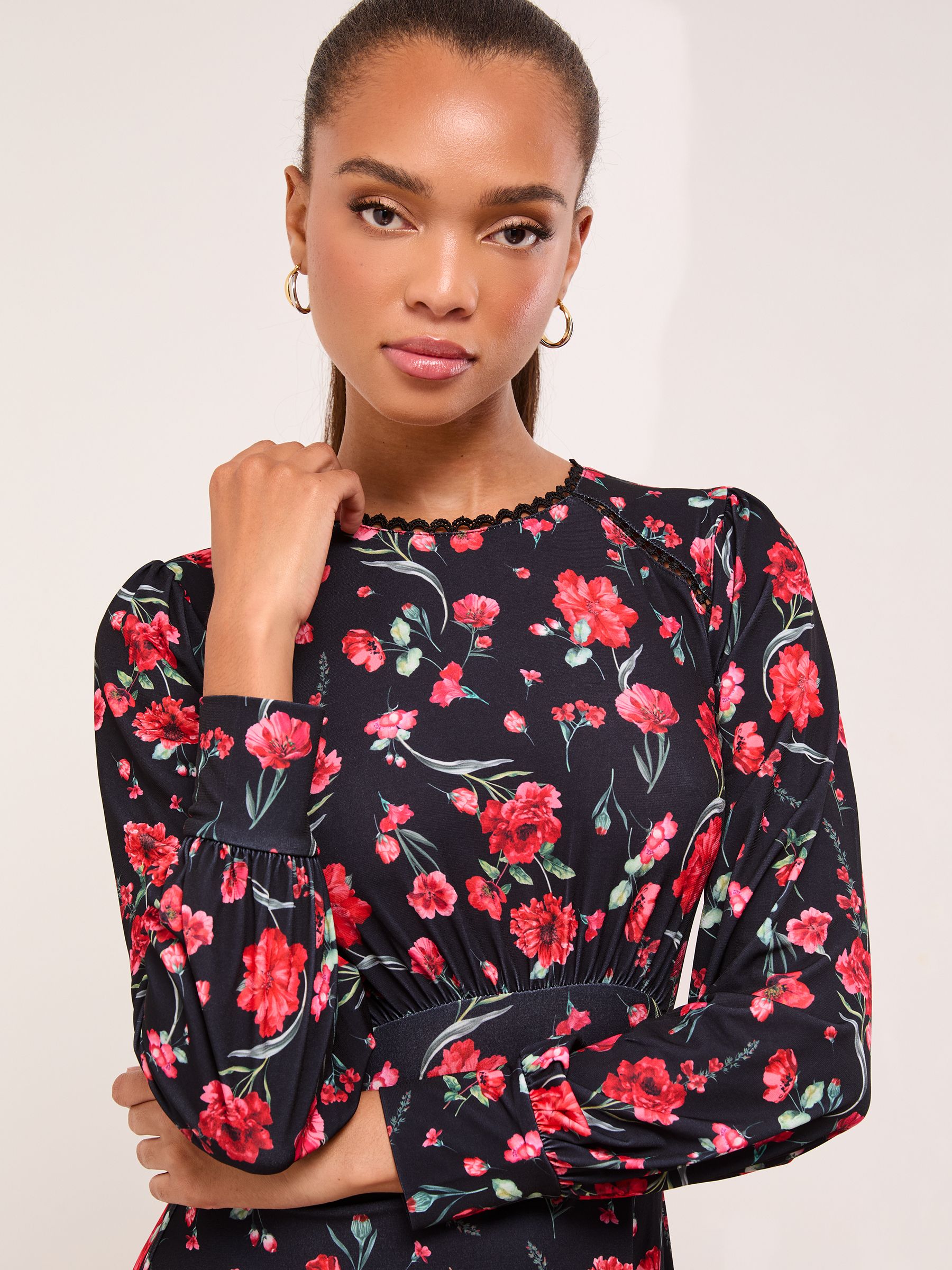 Lipsy Black Mini Floral Lace Trim Jersey Underbust Dress