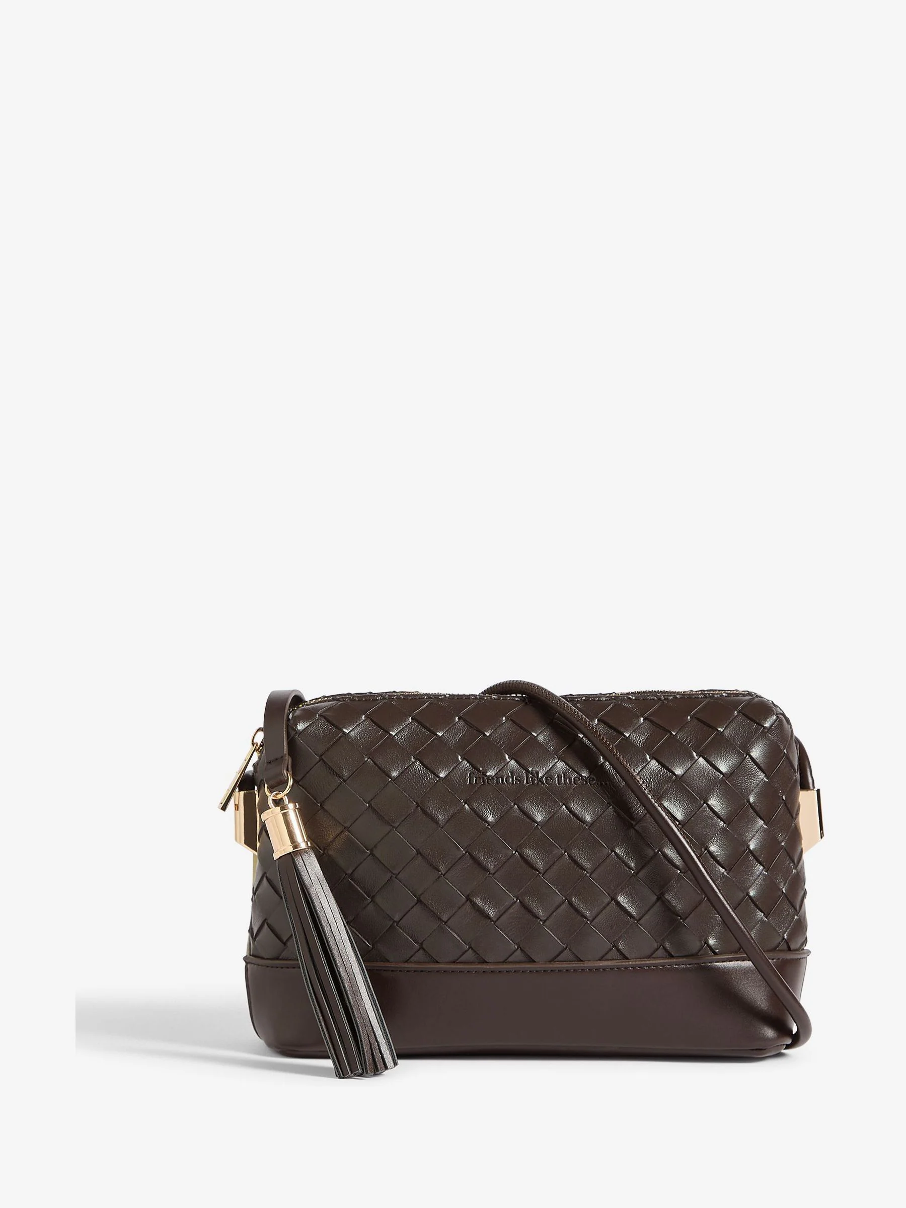 Friends Like These Choc Brown Weave Knotted Handle Cross-Body Bag