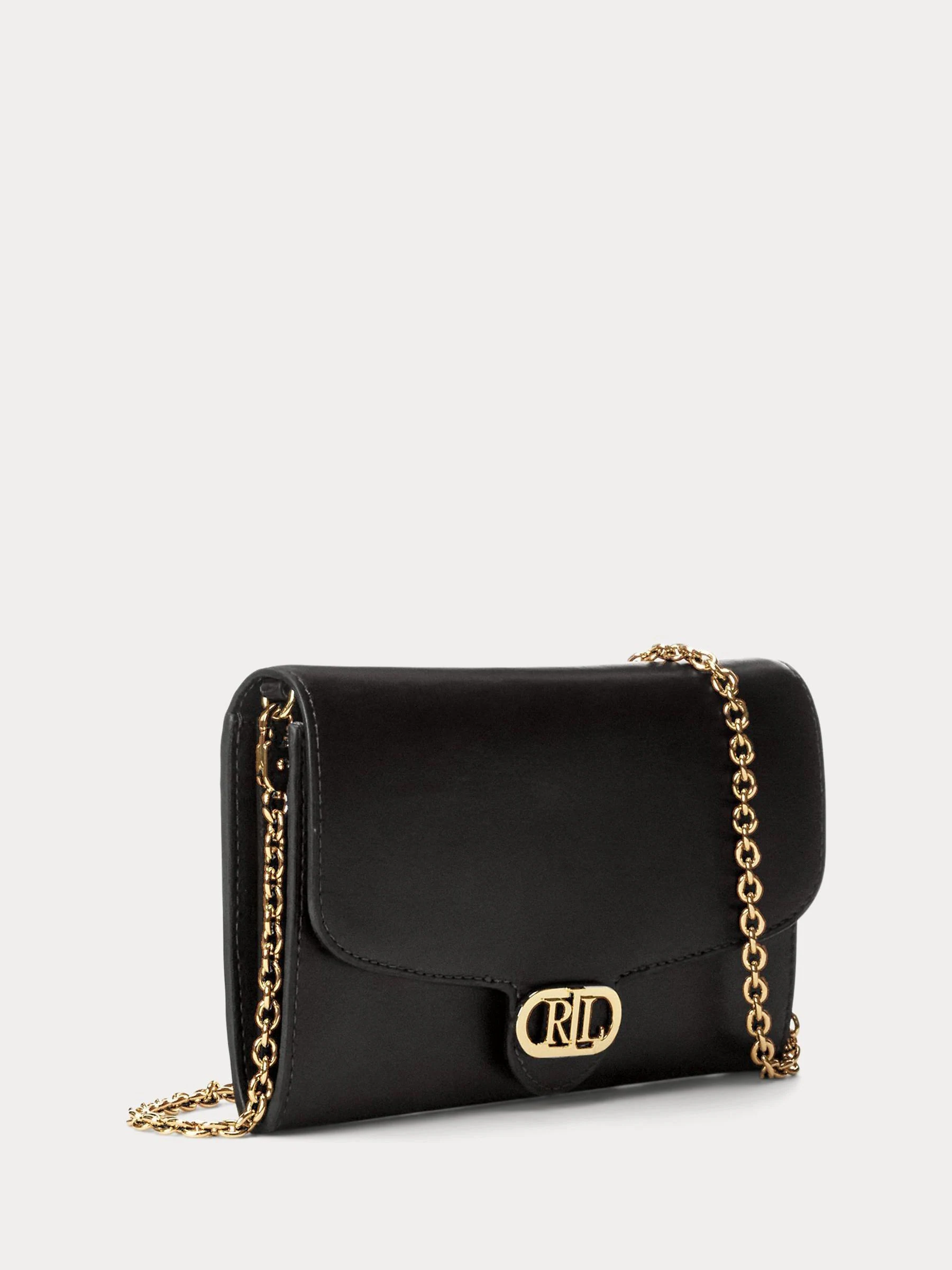 Lauren Ralph Lauren Black Adair Leather Chain Cross-Body Clutch Bag