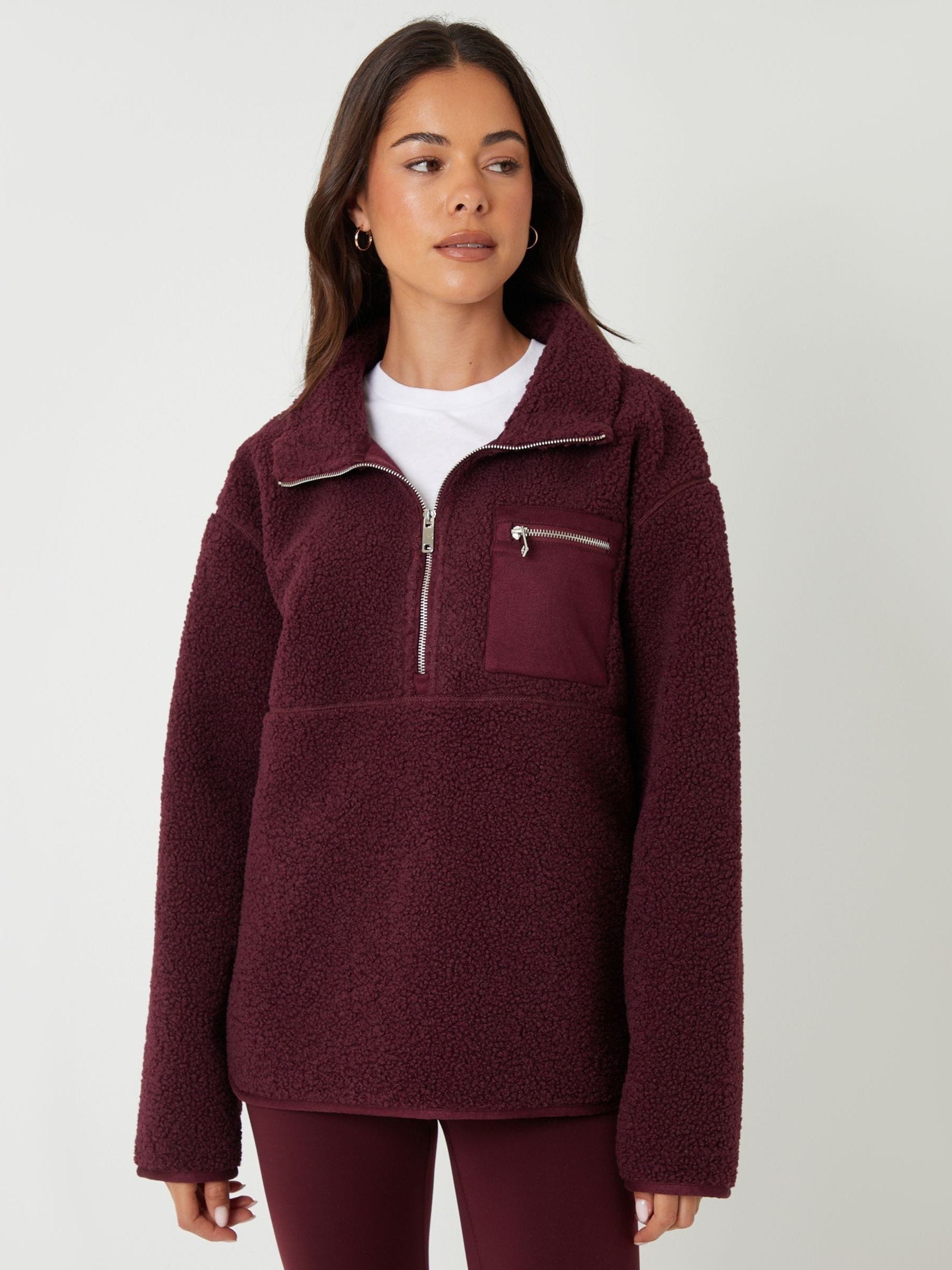 Threadbare Burgundy Half Zip Borg Fleece