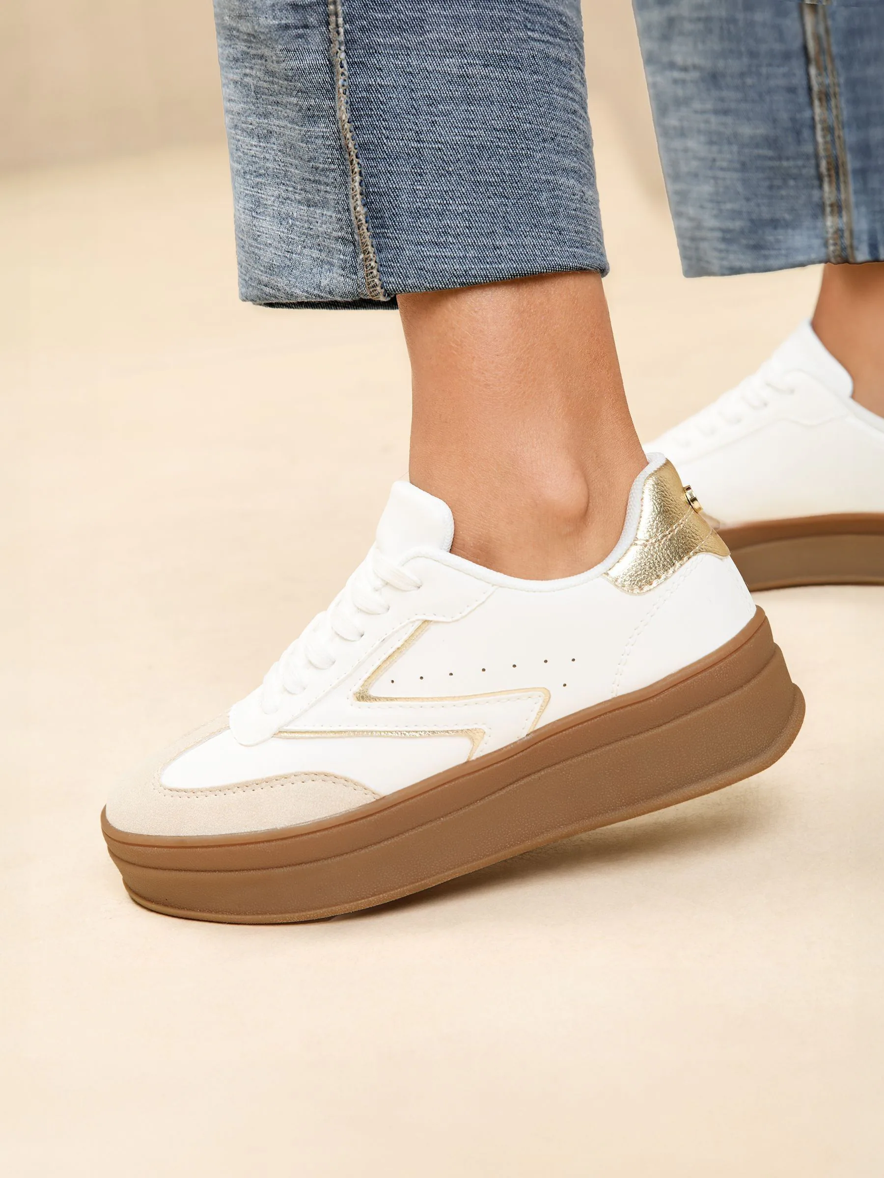Lipsy White Faux Suede Chunky Platform Sports Trainer