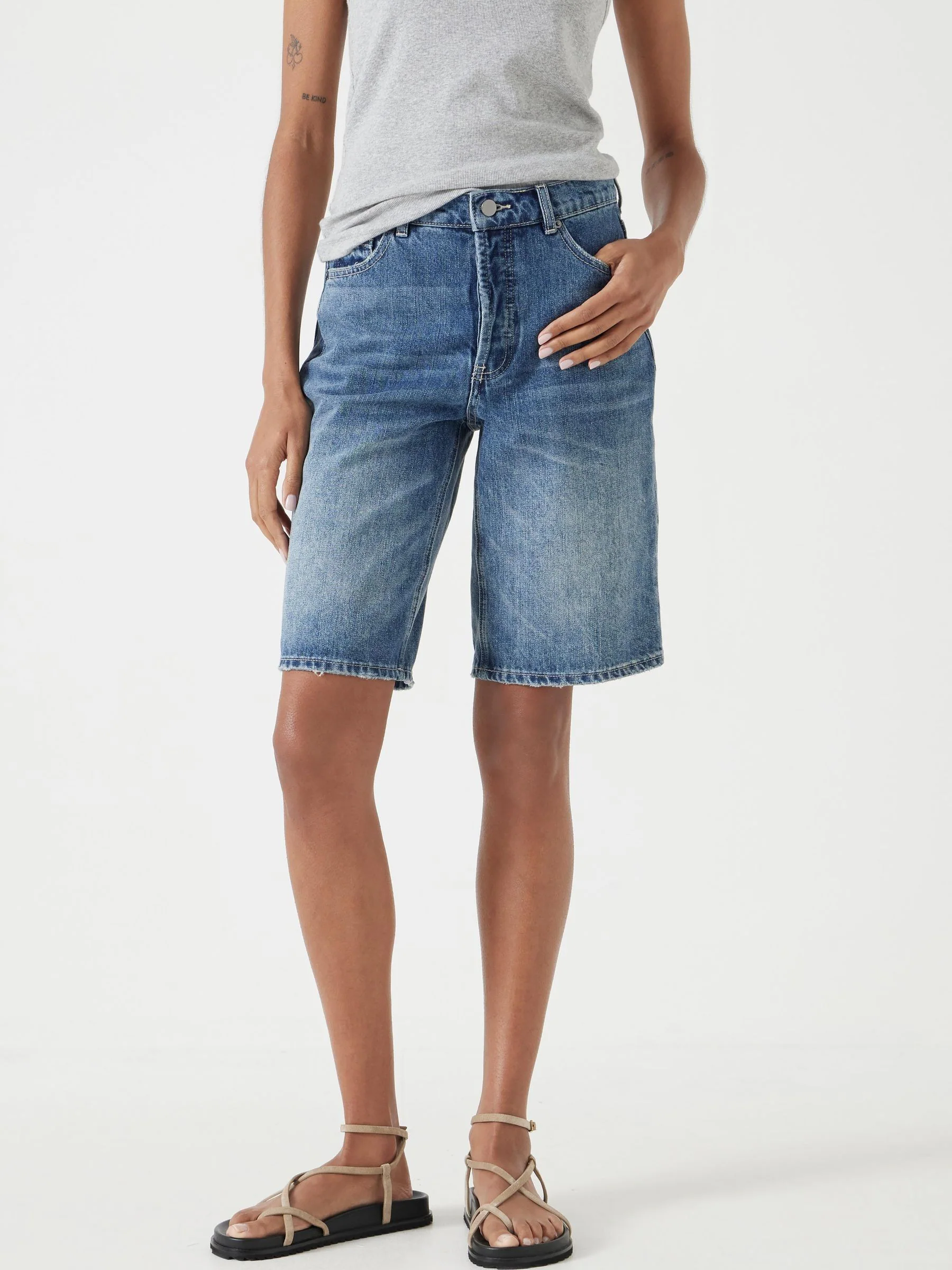 Hush Blue Boyfriend Long Denim 100% Cotton Shorts