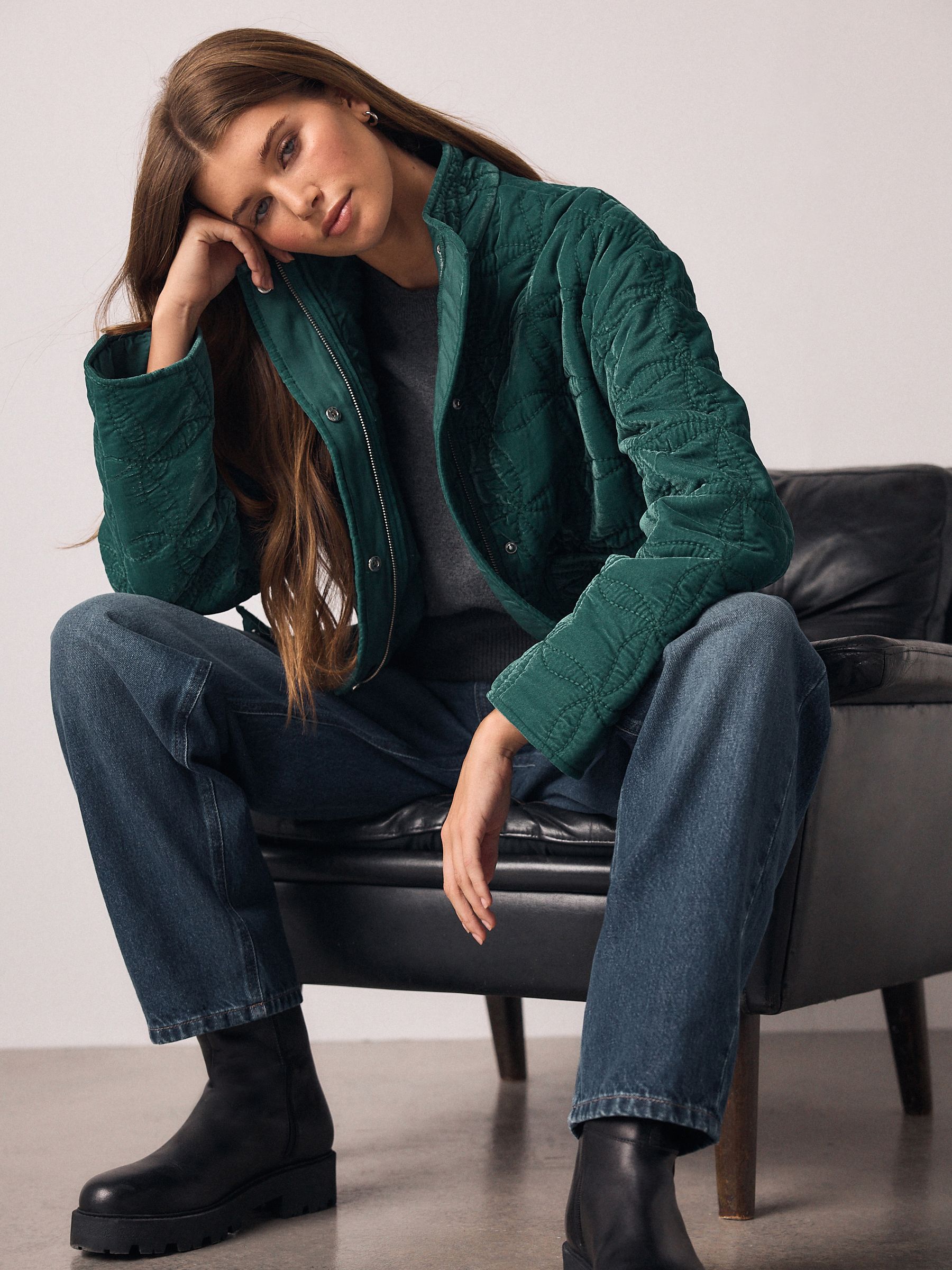 Emerald Green Velvet Quilted Jacket