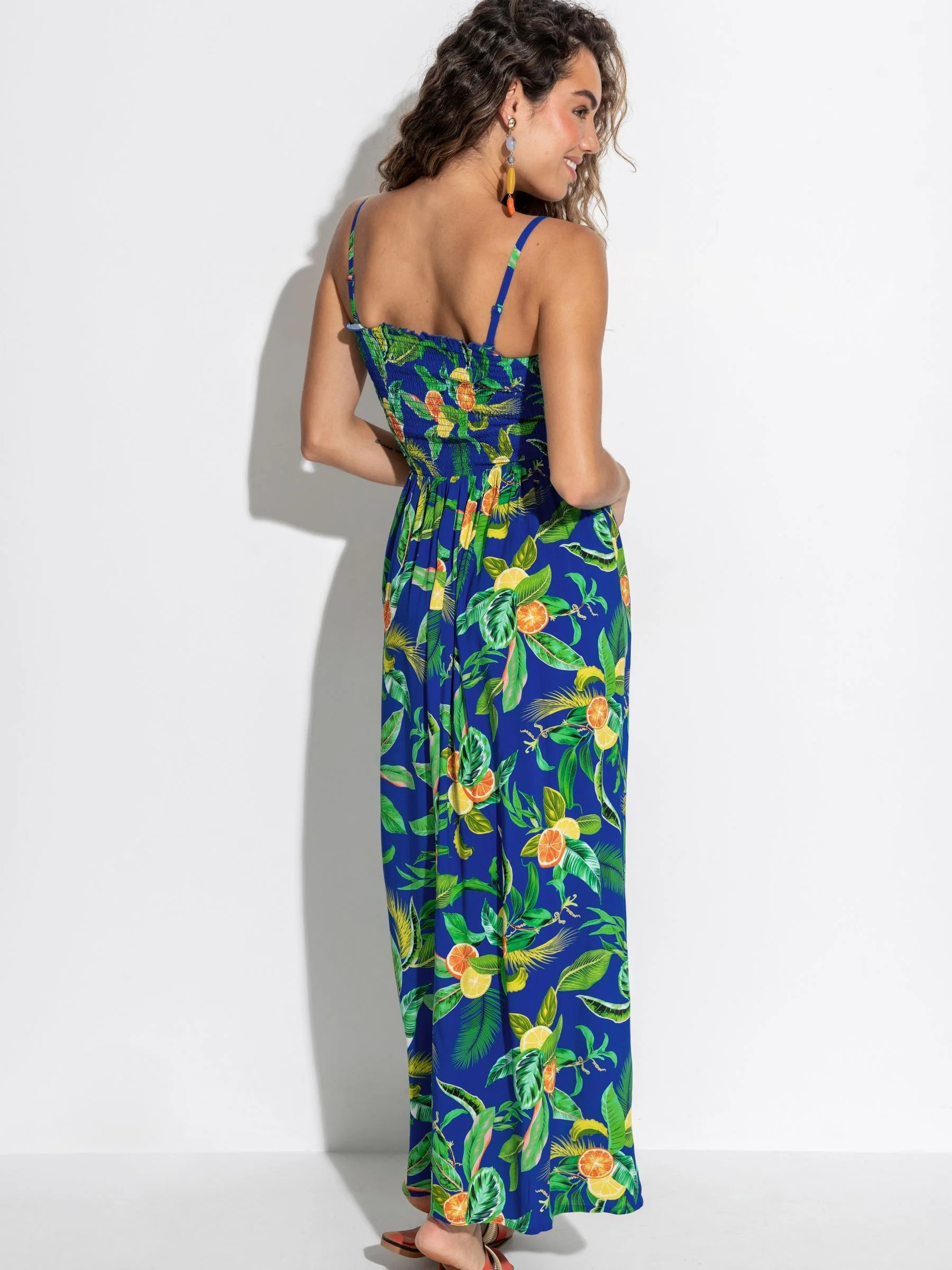 Pour Moi Blue Tropical Emma Strapless Shirred Bodice Maxi Beach Dress