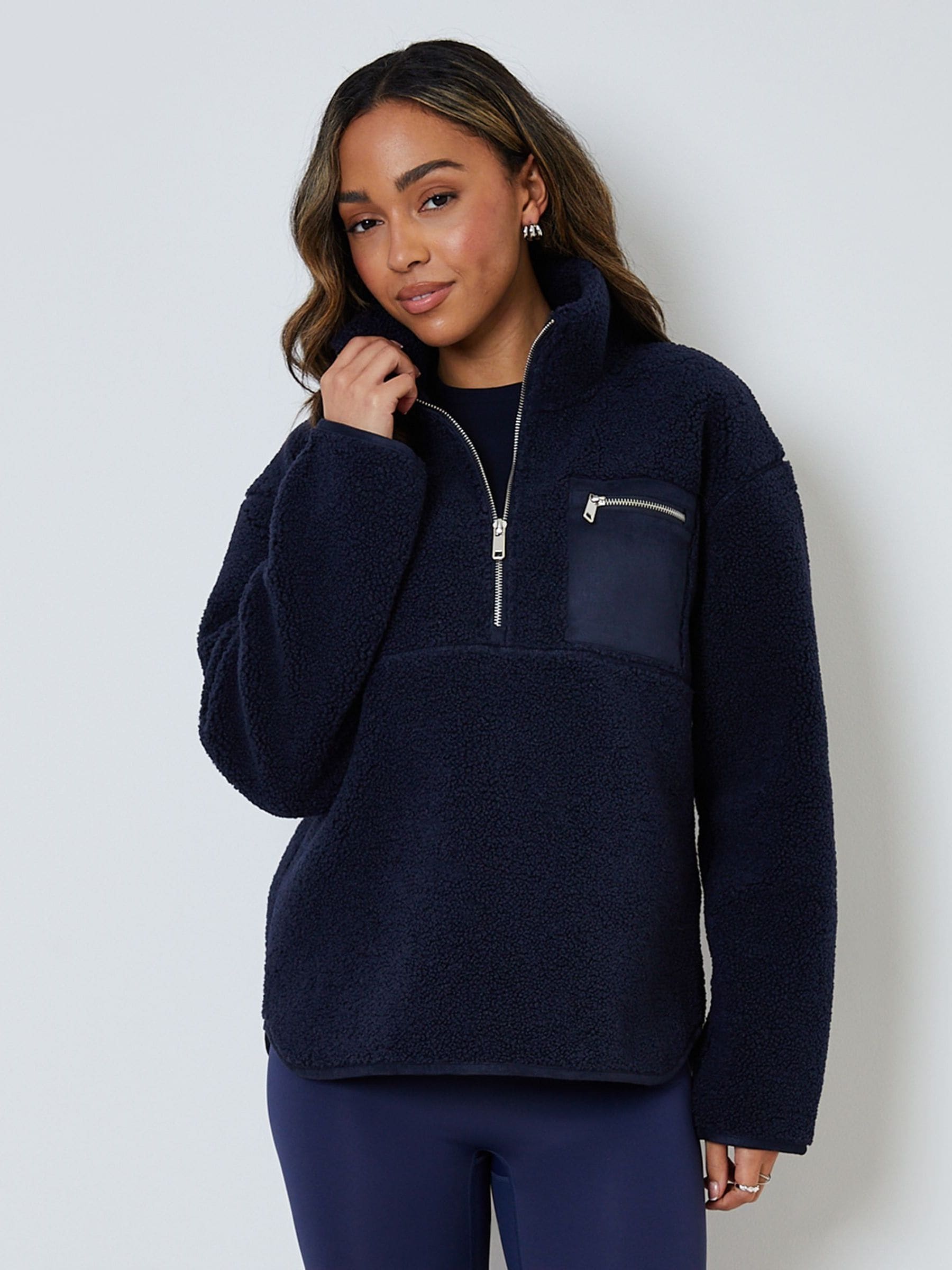 Threadbare Navy Blue Half Zip Borg Fleece