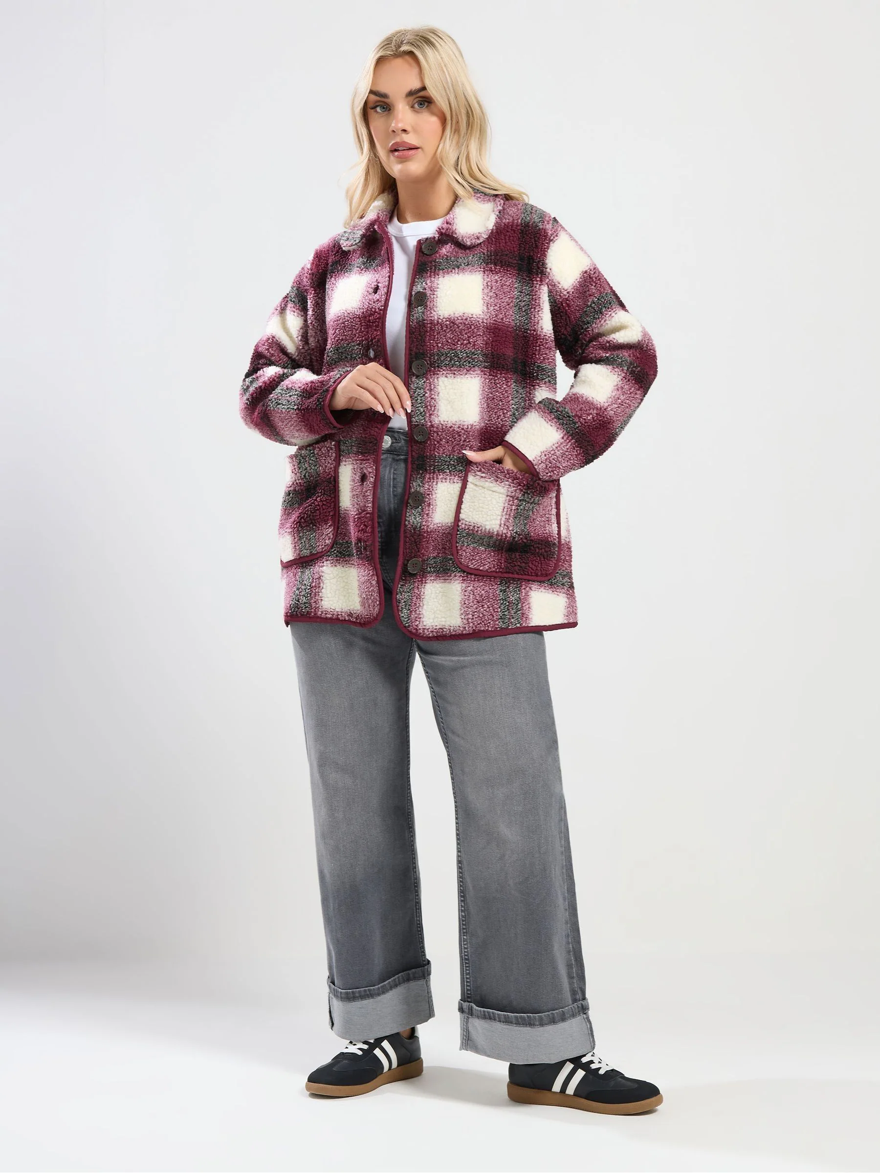 Yours Curve Red Check Teddy Fleece