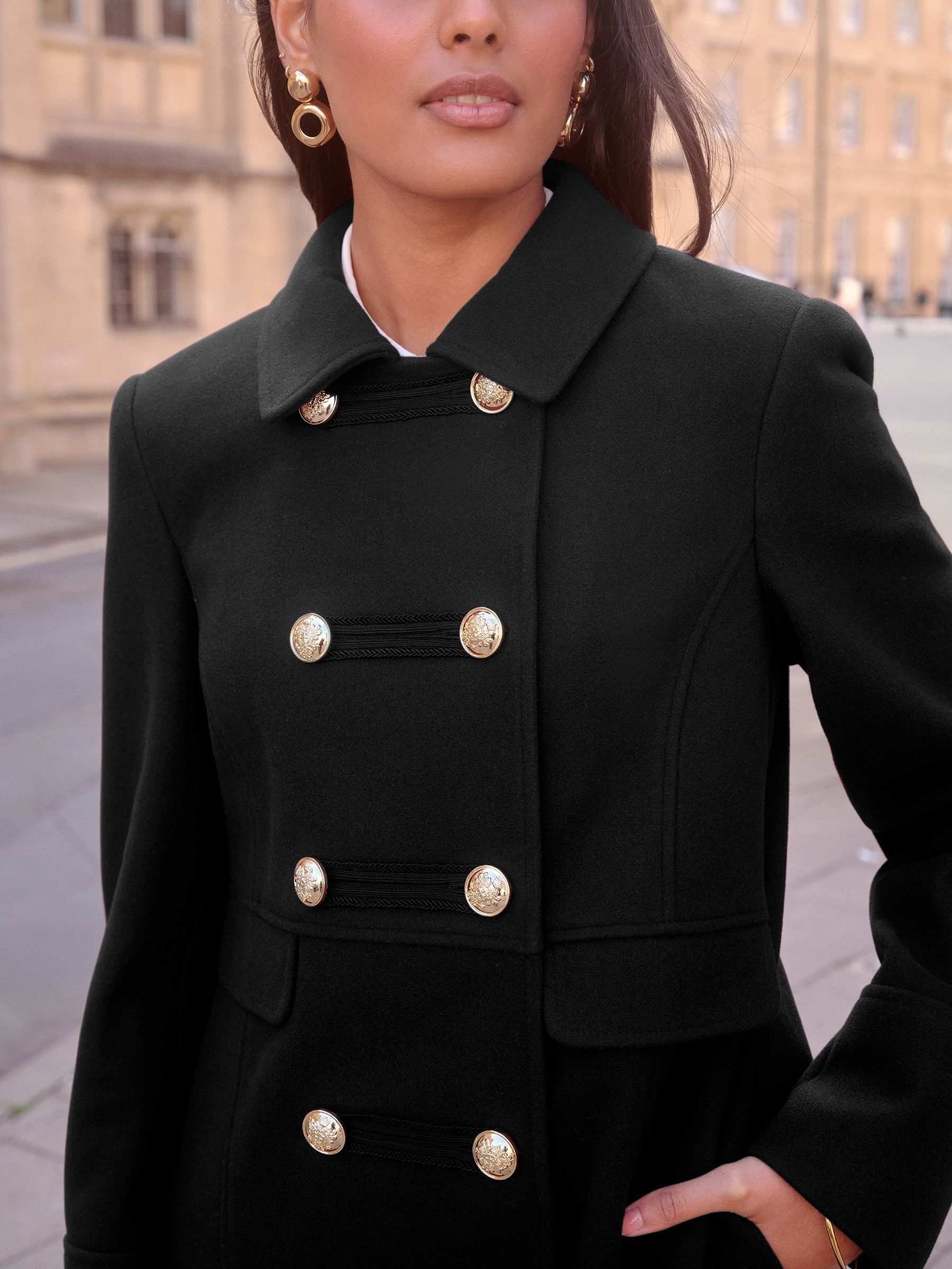 Love & Roses Black Military Coat