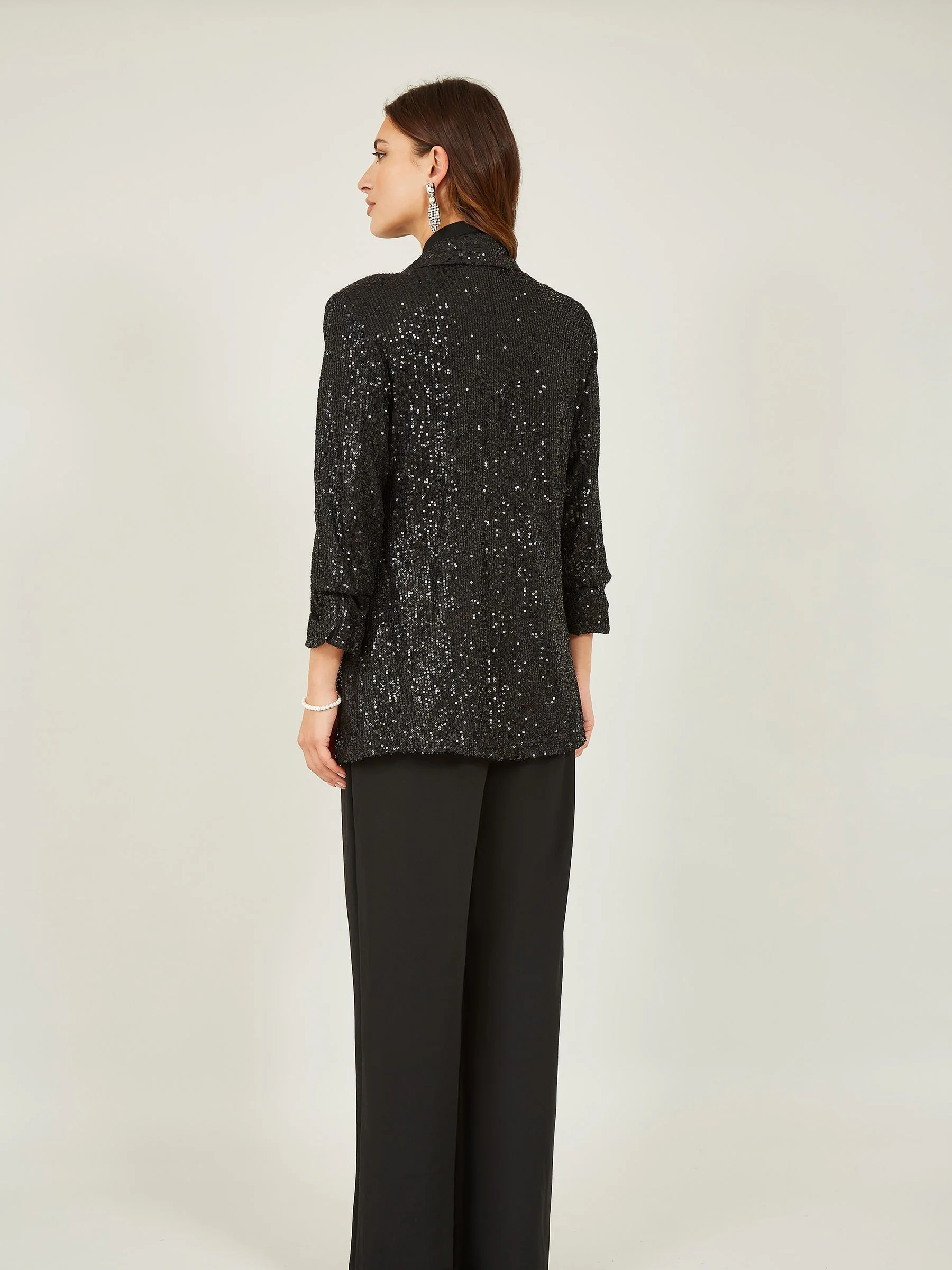 Yumi Black Sequin Blazer With Pockets