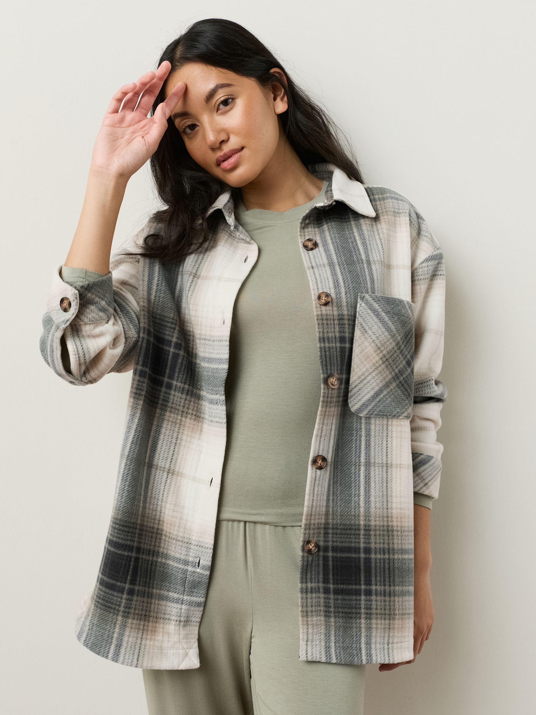 Black/White Check Polar Fleece Shacket