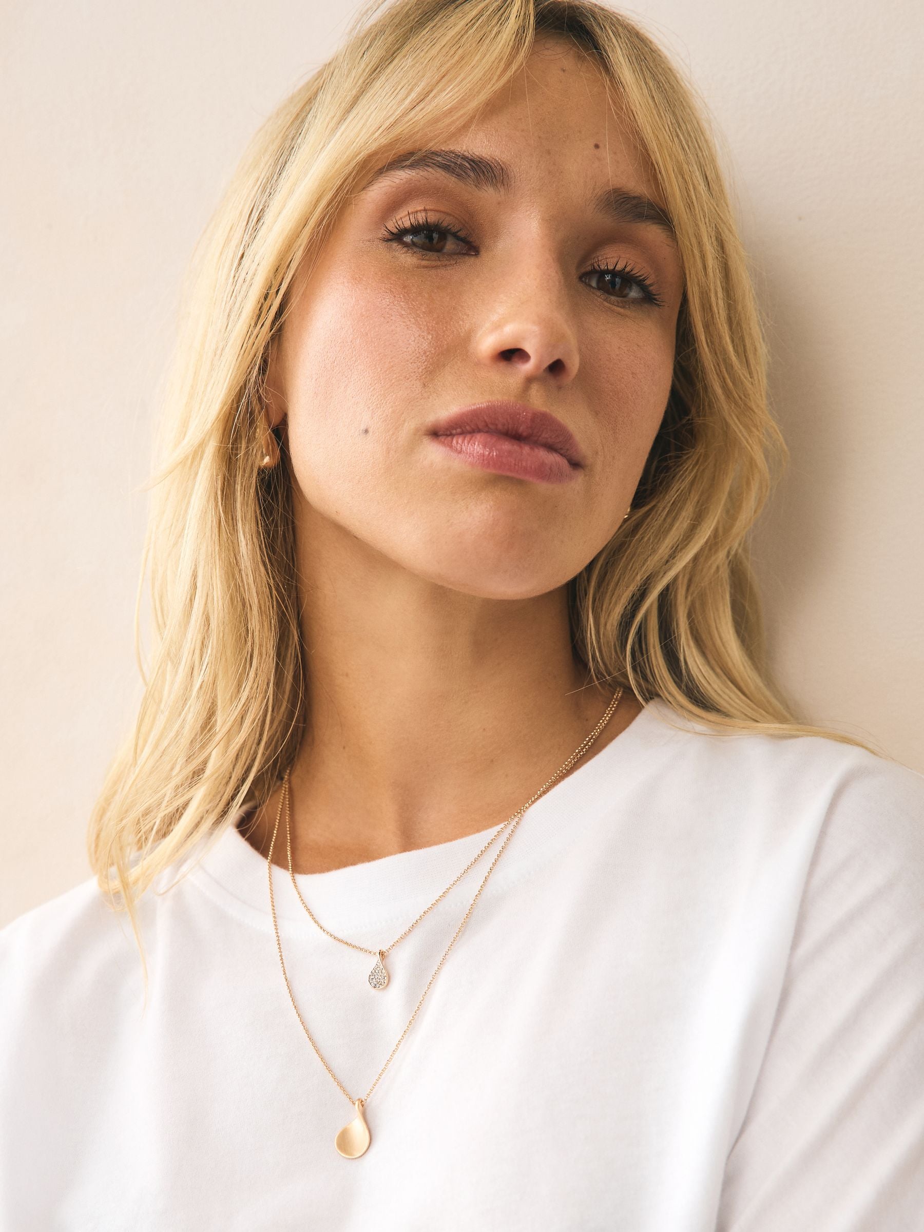 Gold Tone Sparkle Petal Layered Necklace