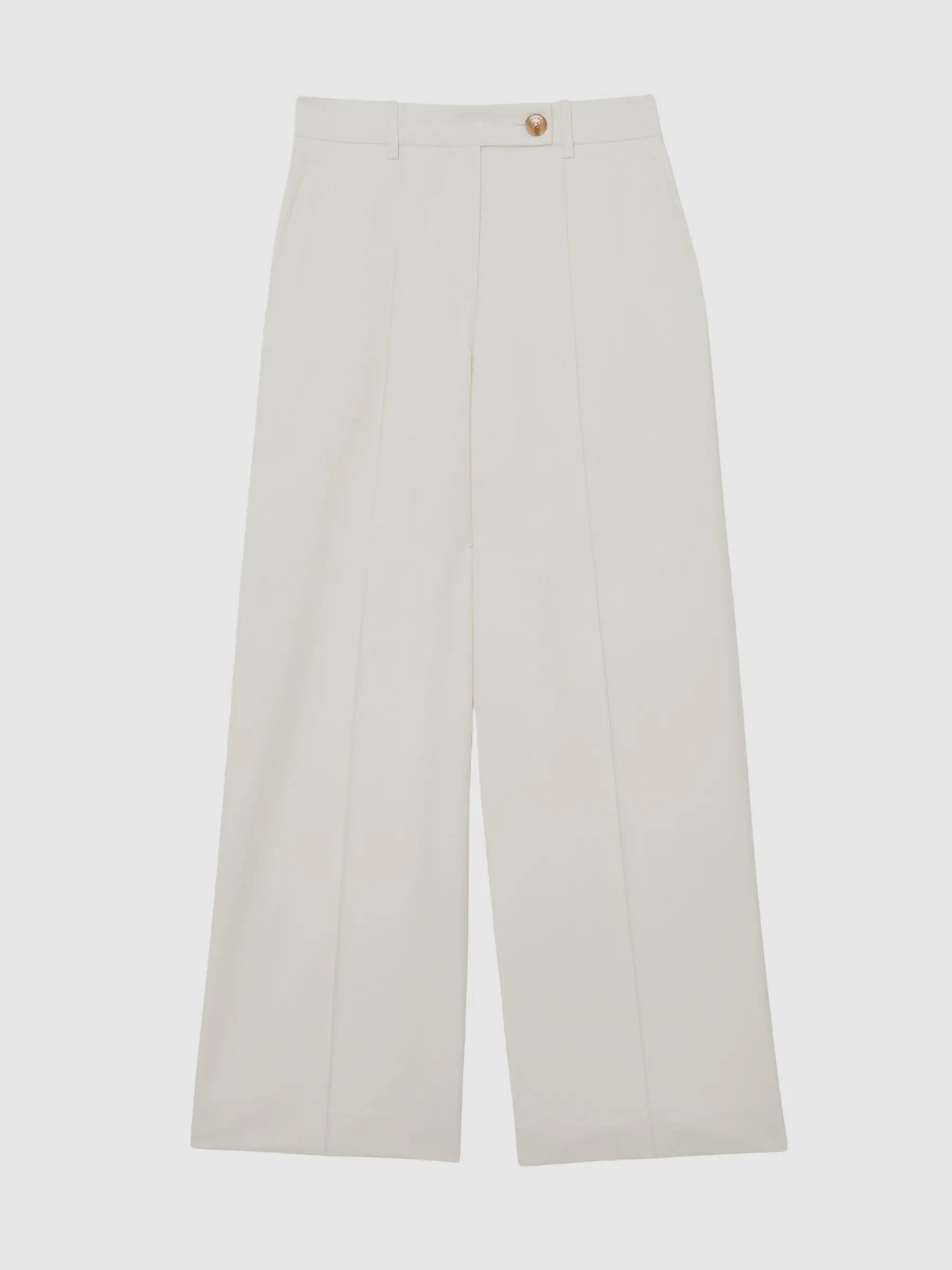 Reiss Cream Malin Wide-Leg Seam-Detail Trousers