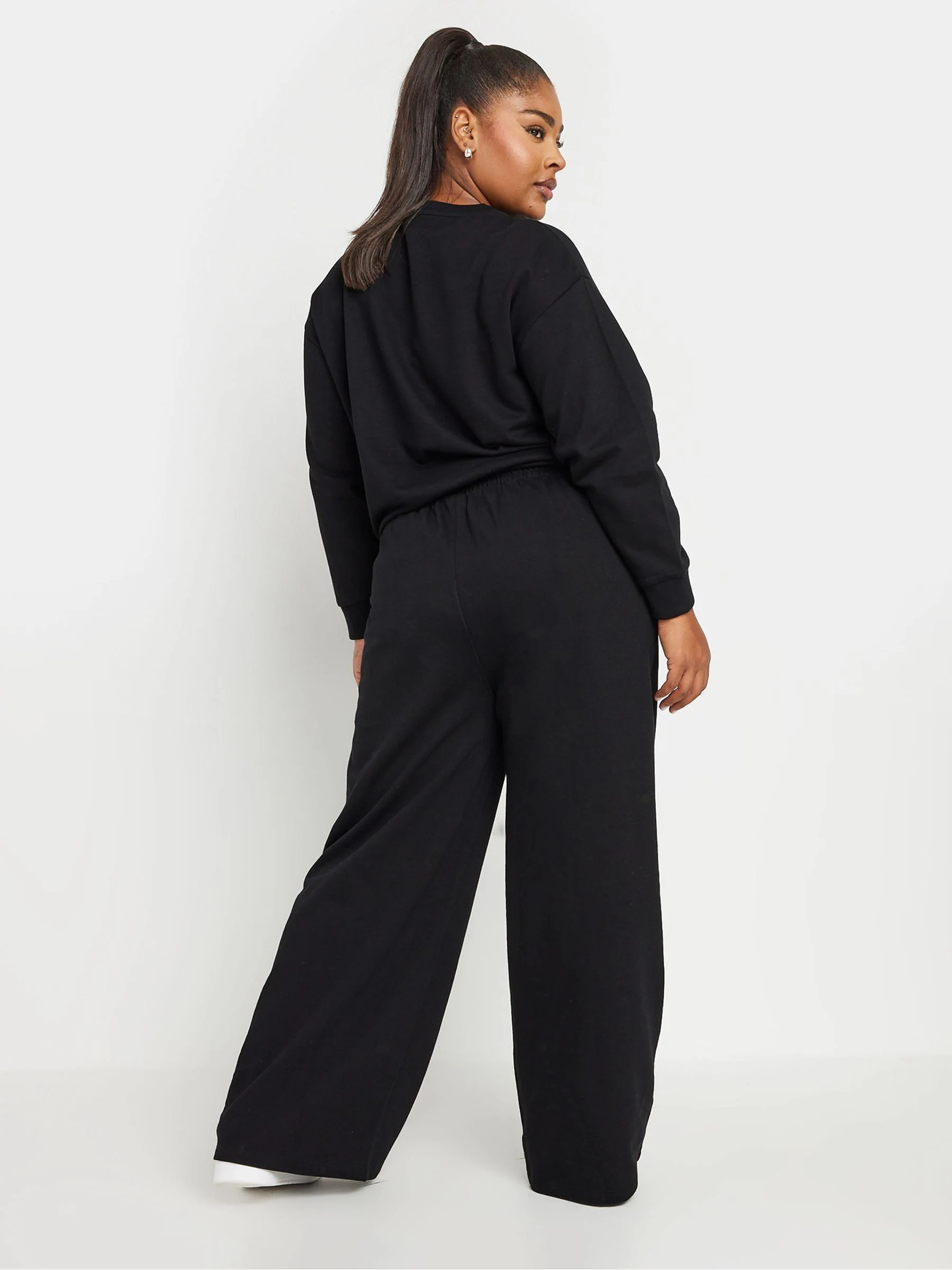 Yours Curve Black Sweatshirt & Wide Leg Joggers Set