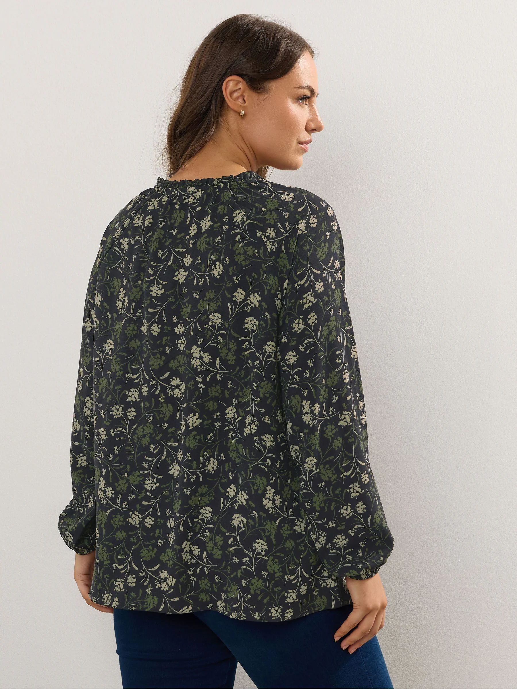 Yours Curve Green Frill Neck Blouse