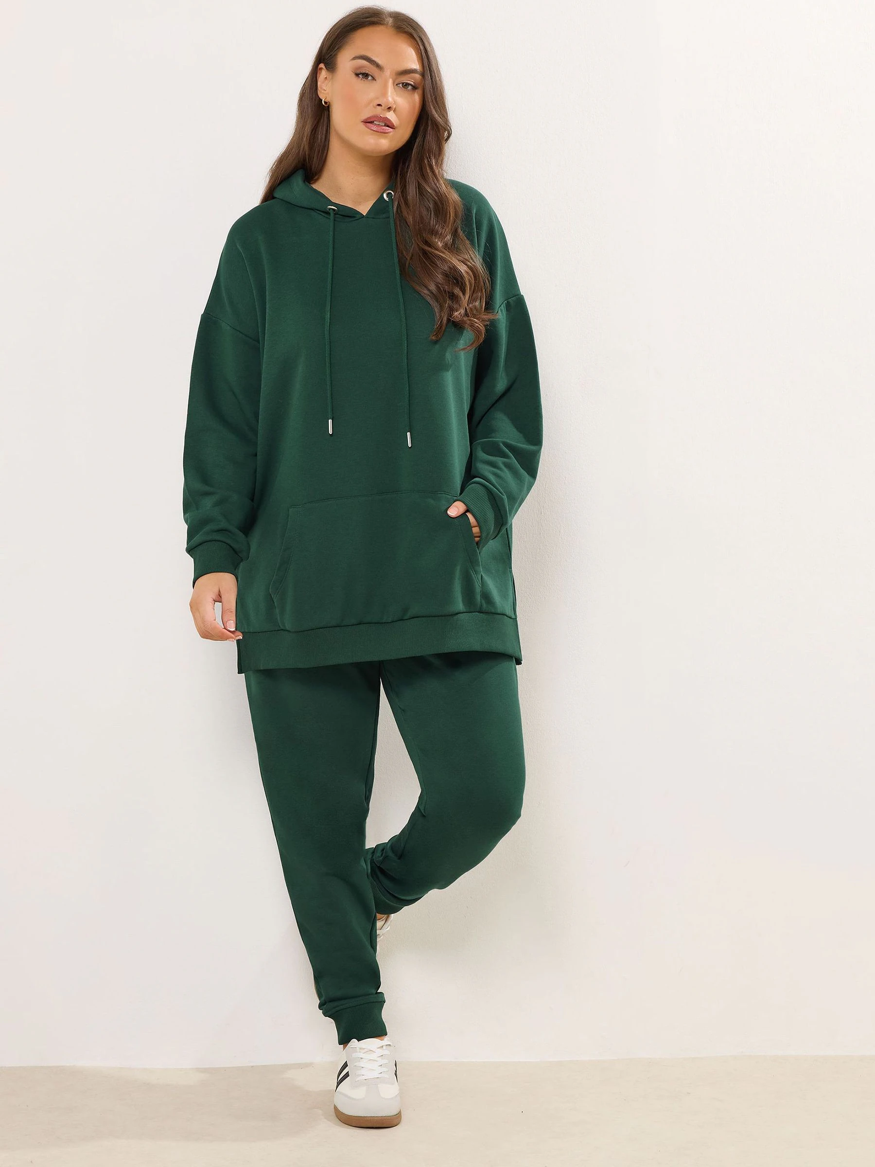 Yours Curve Green Pocket Detail Hoodie