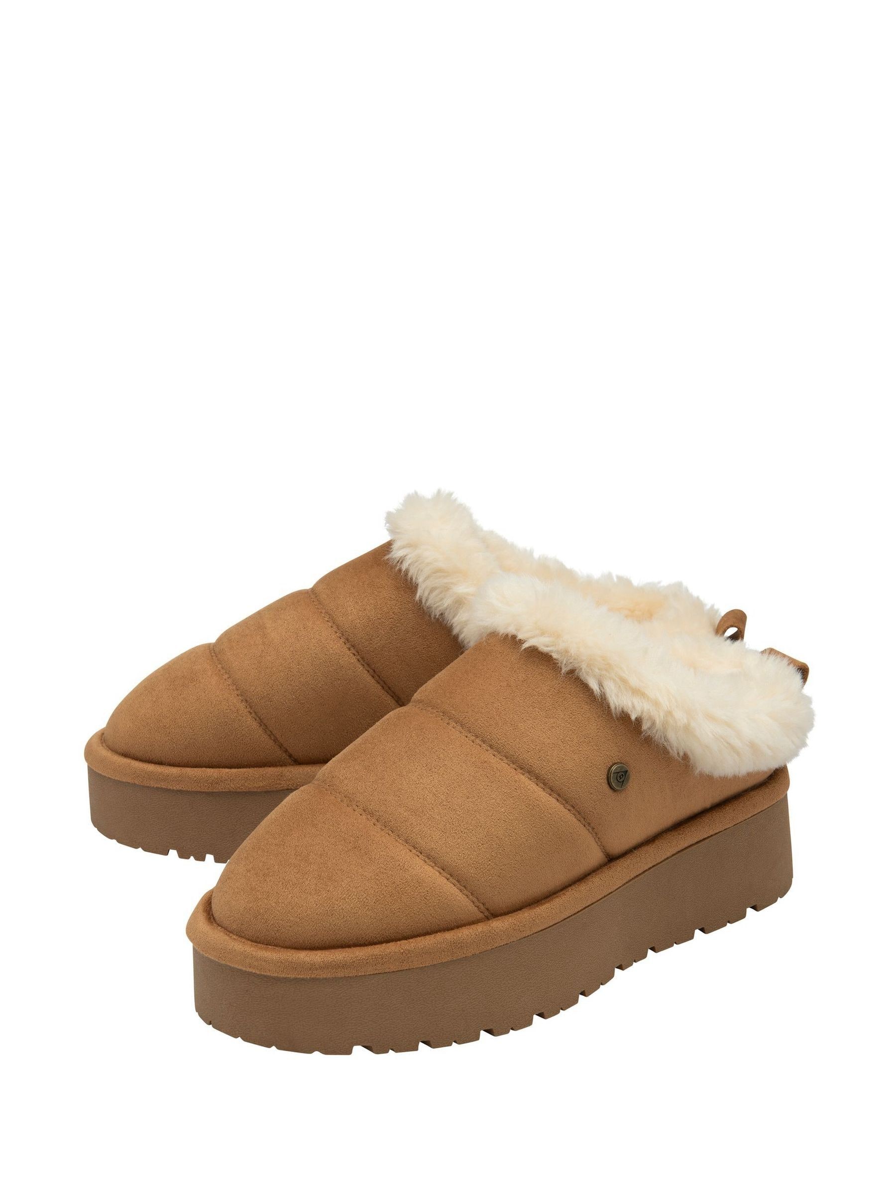 Dunlop Brown Faux Suede Mule Slippers