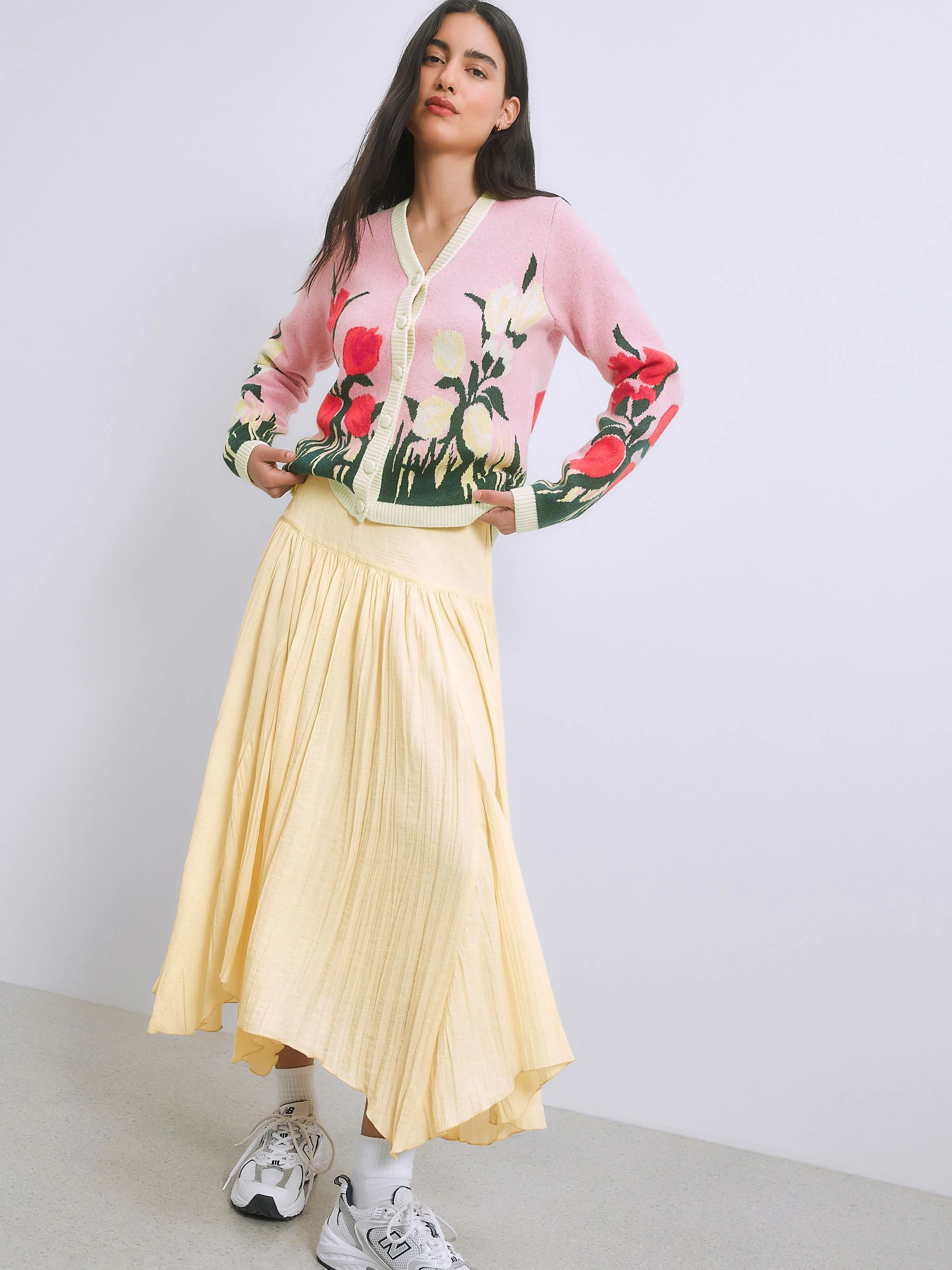 Pink Floral Supersoft Knitted V-Neck Cardigan