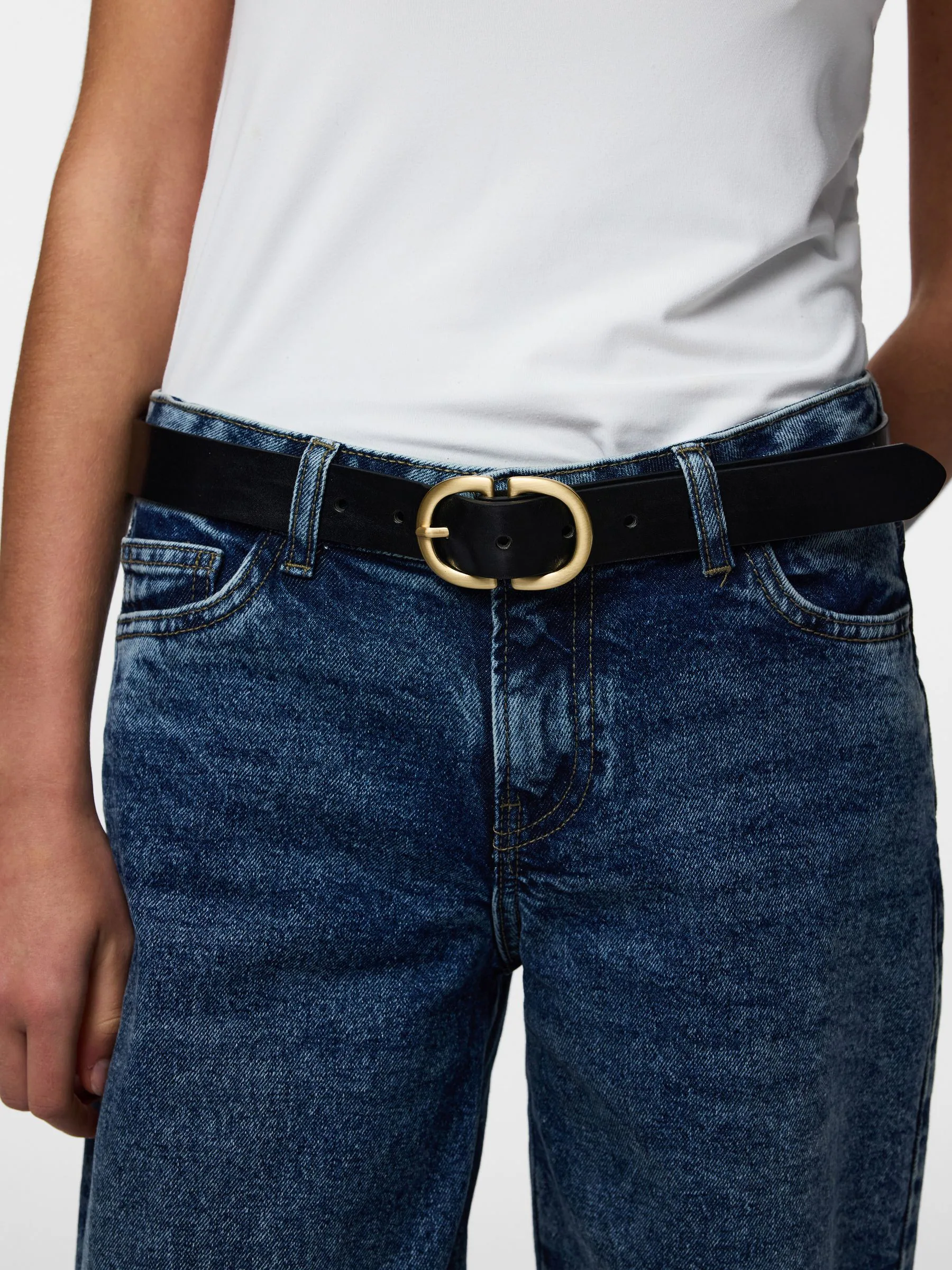 PIECES Black Leather Belt