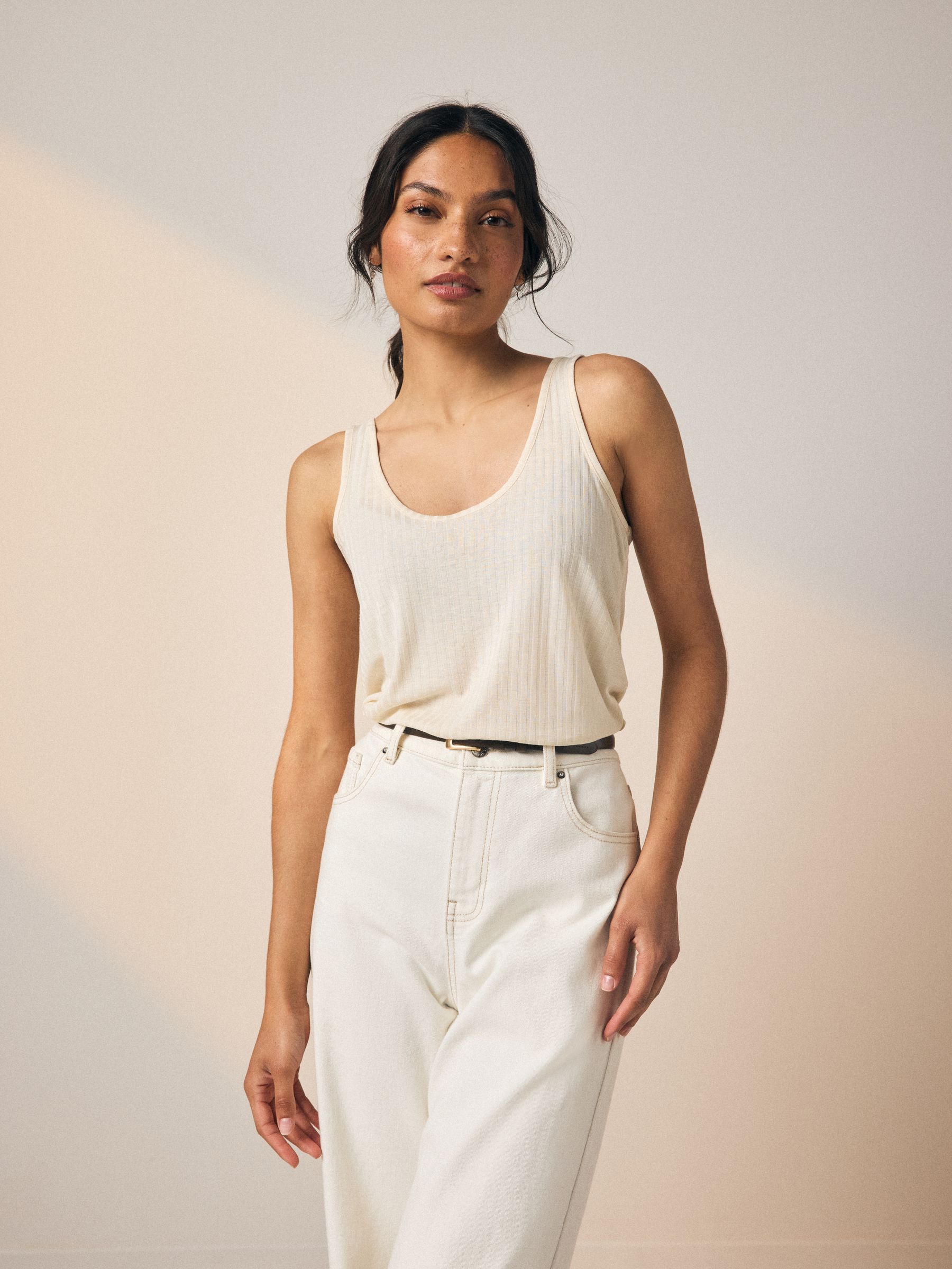 Navy/Sage/Cream Strappy Scoop Neck Slouch Ribbed Vests 3 Pack