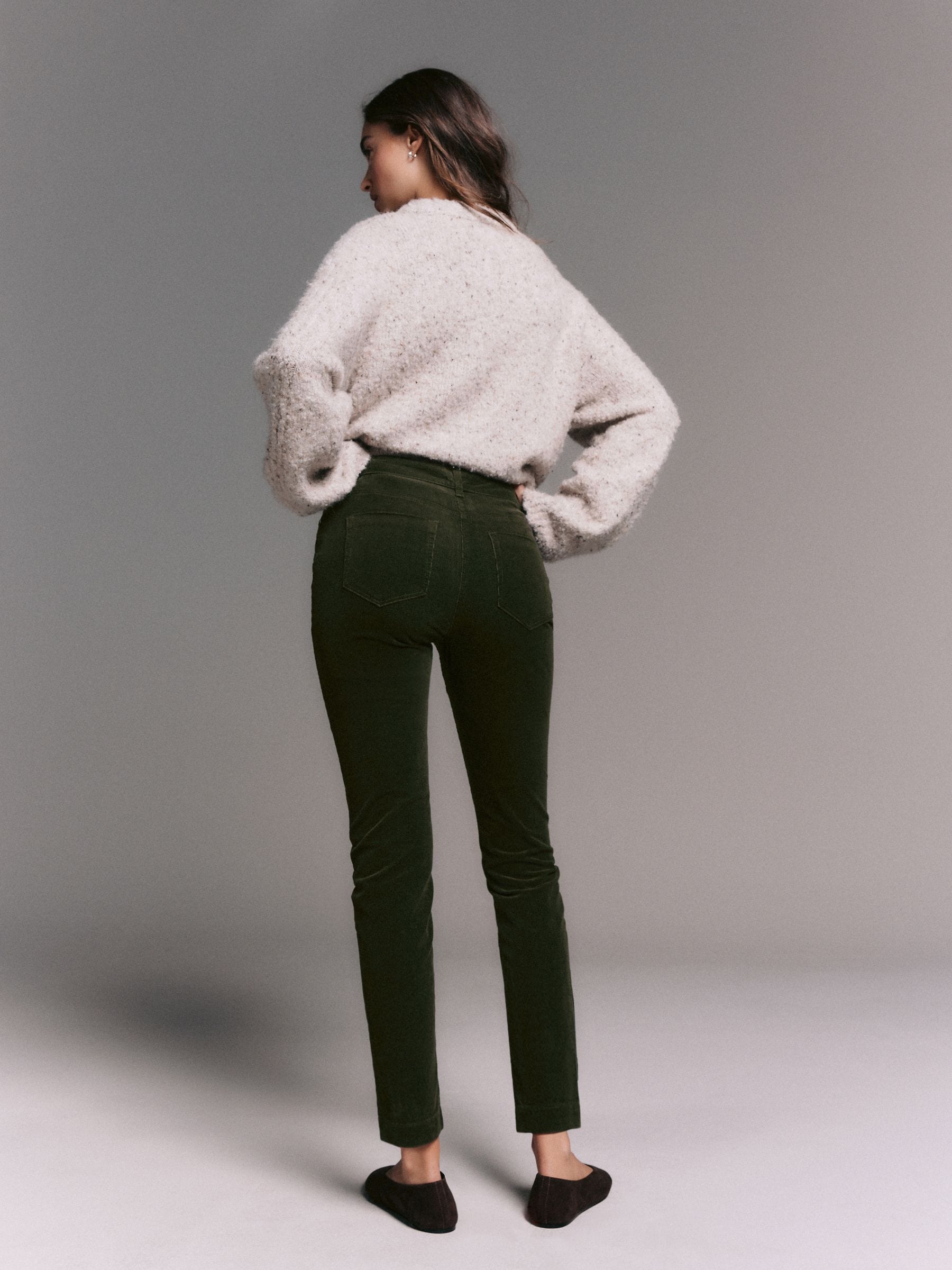 Khaki Green Corduroy Skinny Trousers