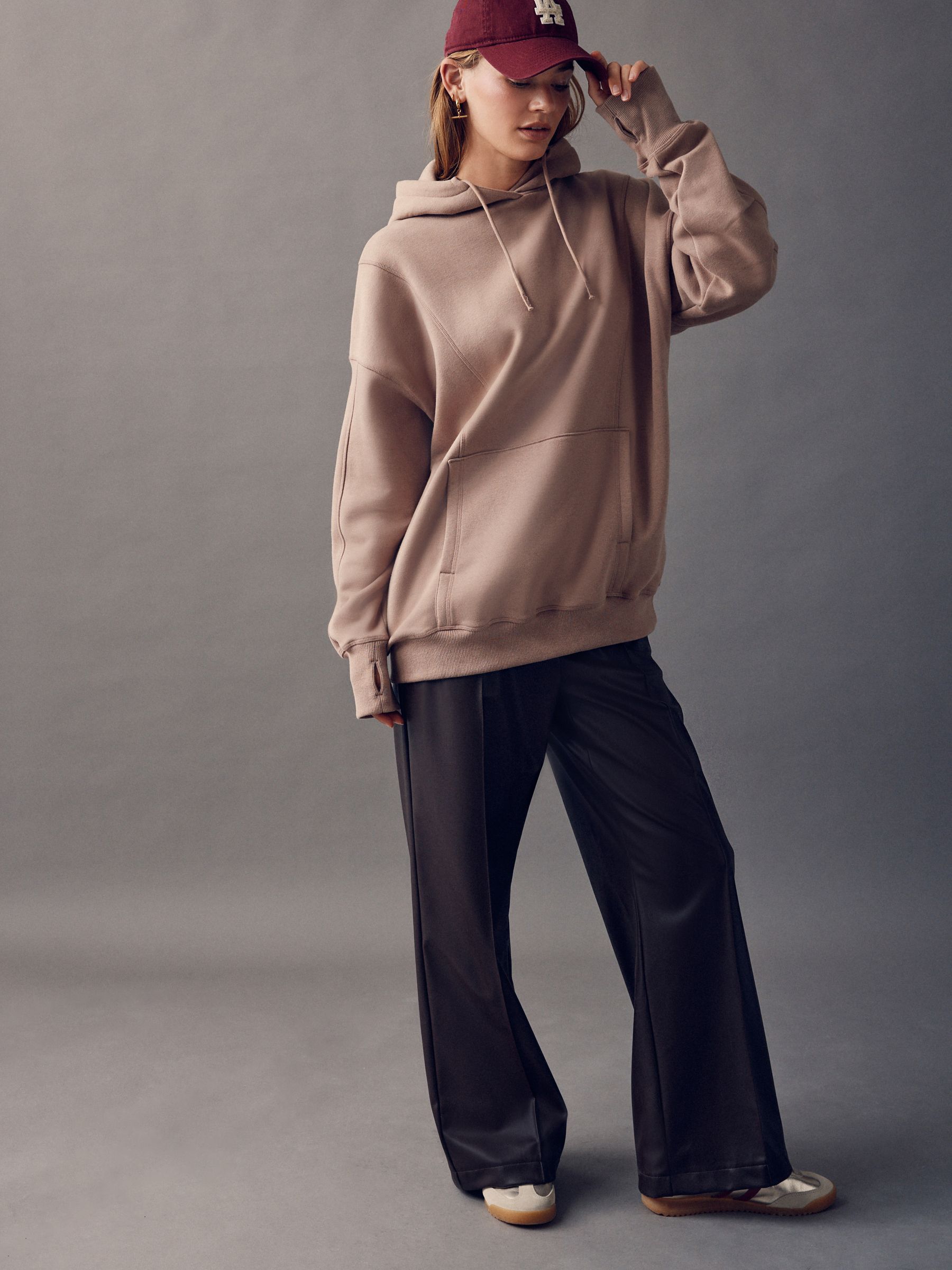 Neutral Brown Relaxed Fit Longline Hoodie