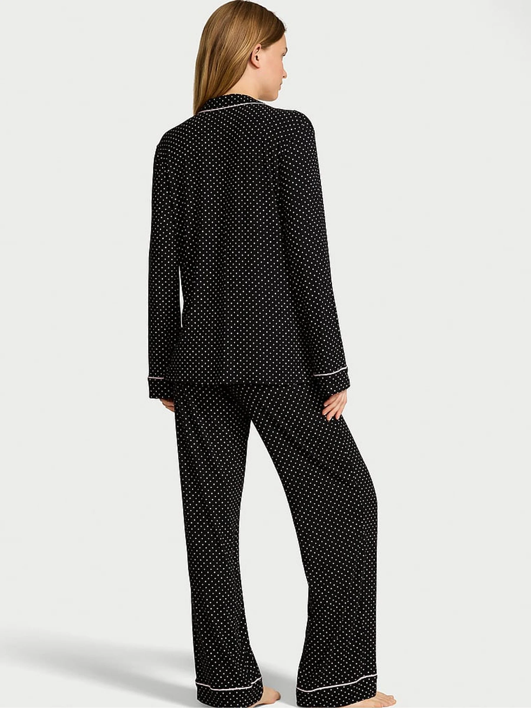 Victoria's Secret Black & Pretty Blossom Pink Dot Modal Long Pyjamas Set