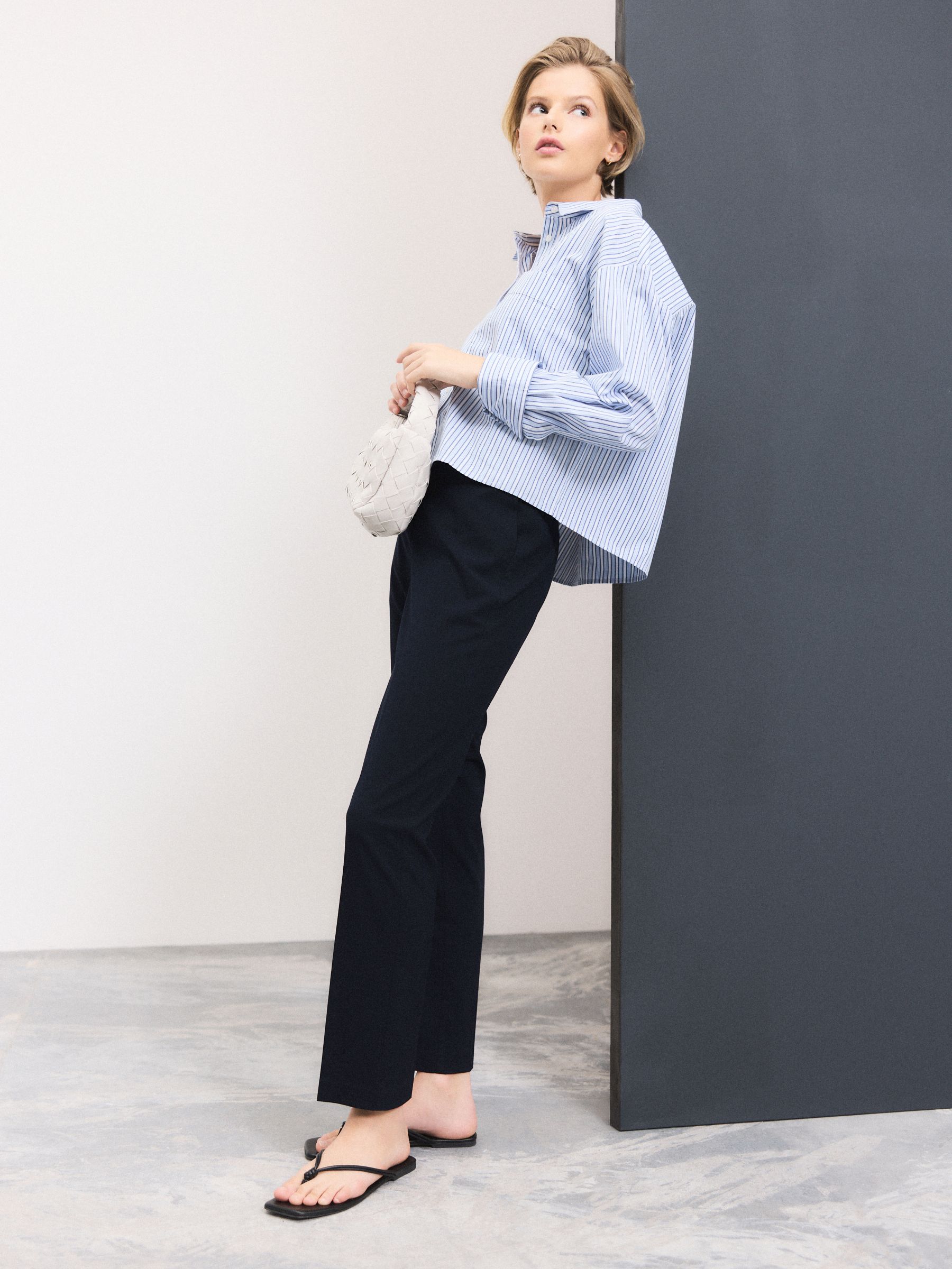 Navy Blue Slim Tailored Trousers With Wool