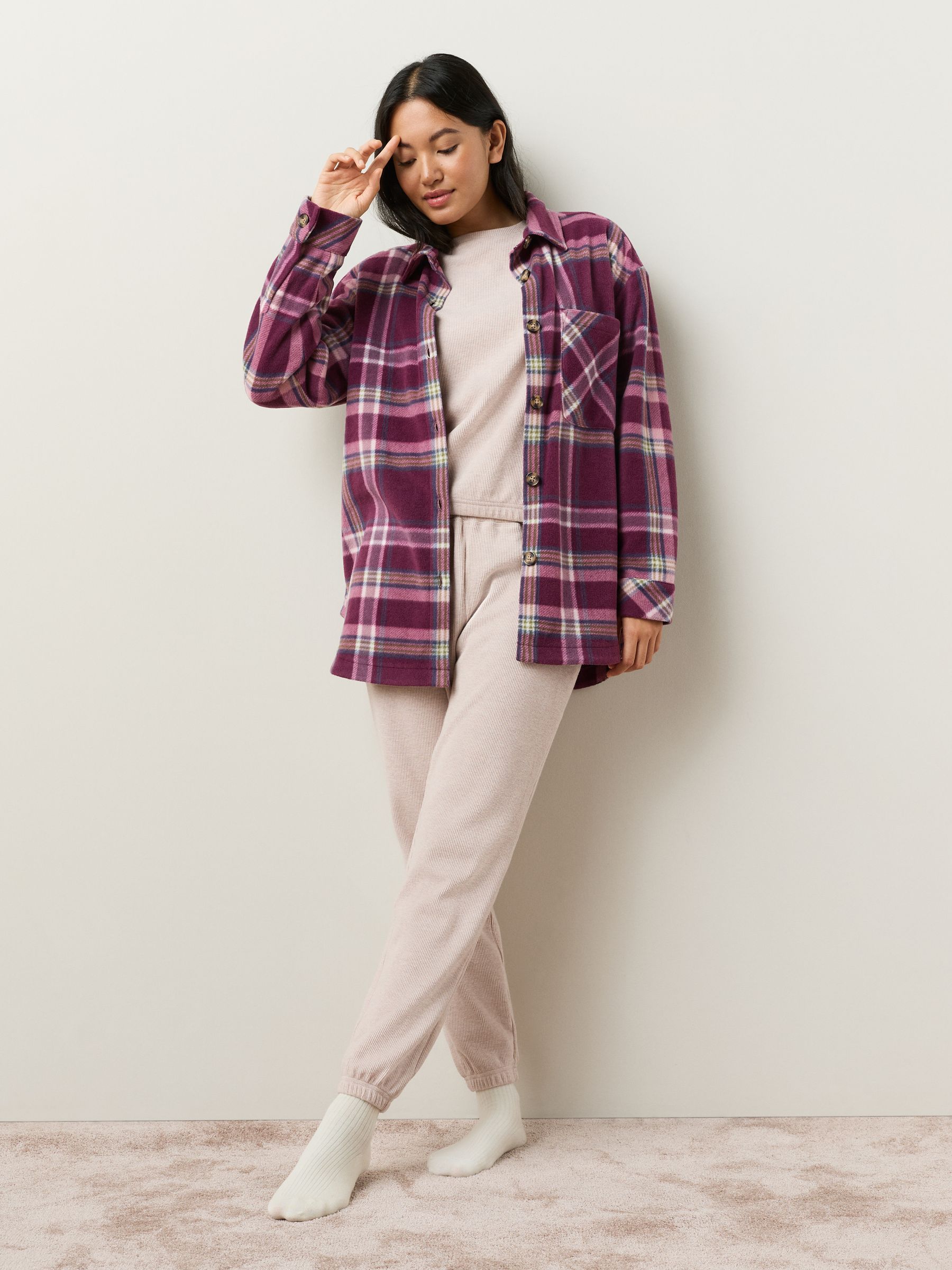 Burgundy Red Check Polar Fleece Shacket