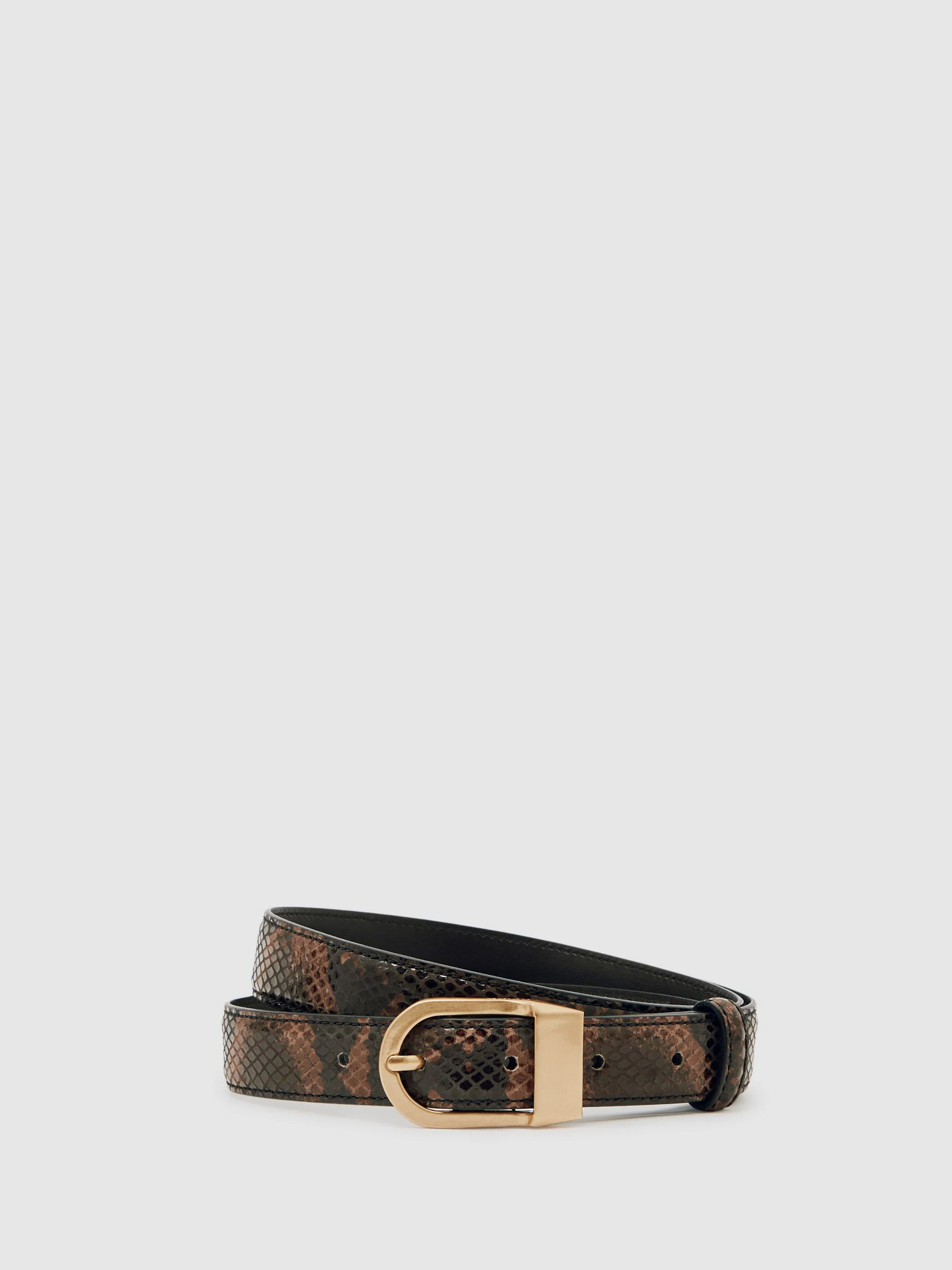 Reiss Brown Snake-Effect Hazel Leather Snake-Effect Belt