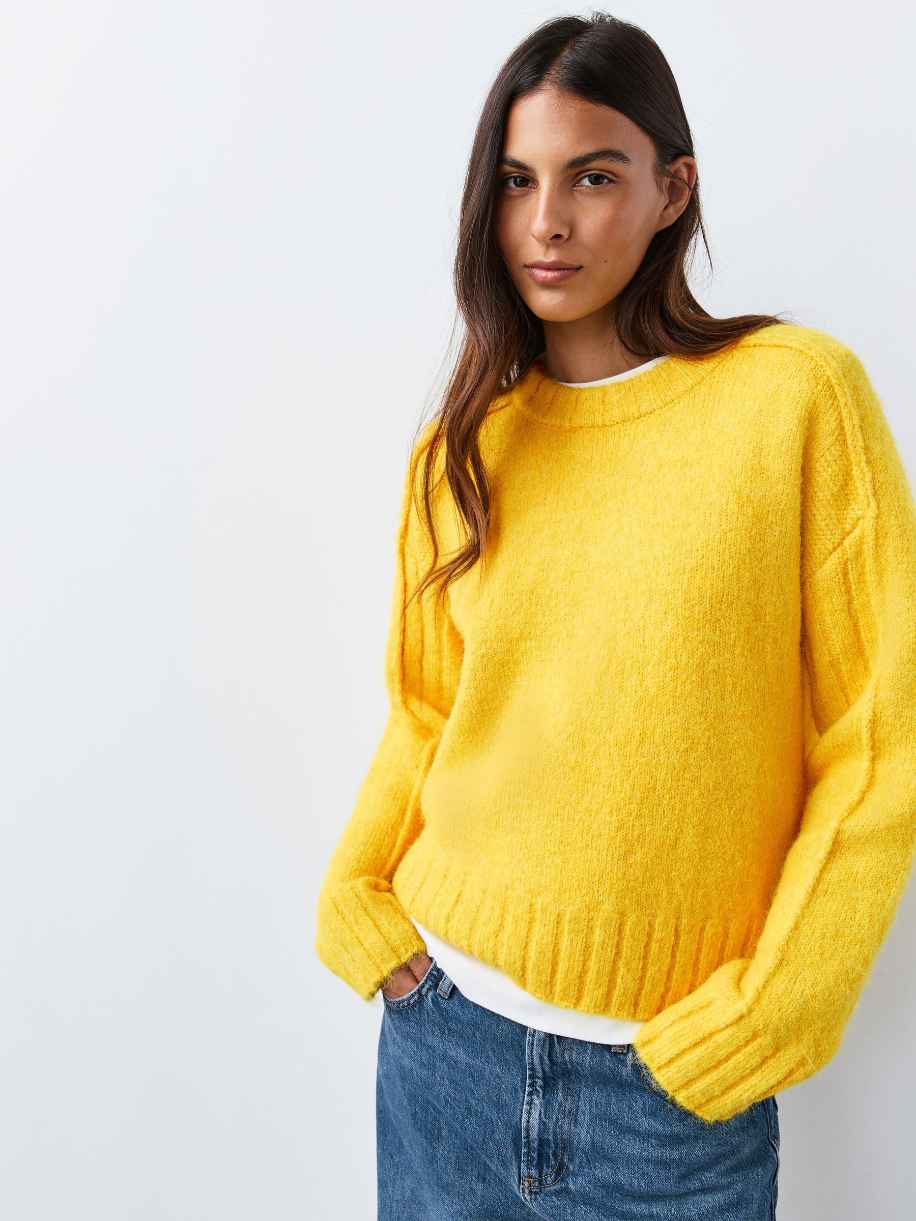 Bright Yellow Crew Neck Jumper With Wool