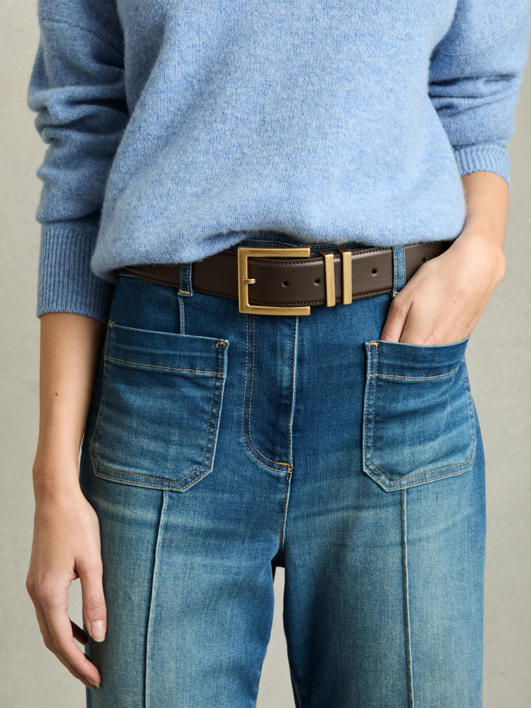 Reiss Chocolate Brompton Leather Belt